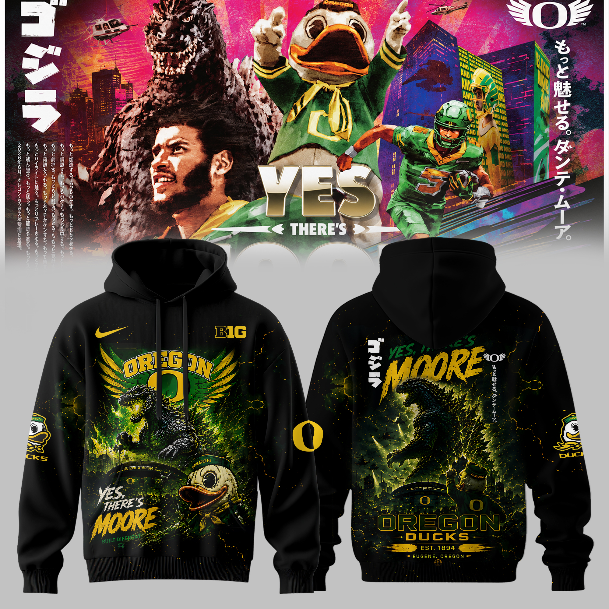Oregon Ducks X Godzilla College Football Kaiju Edition Hoodie
