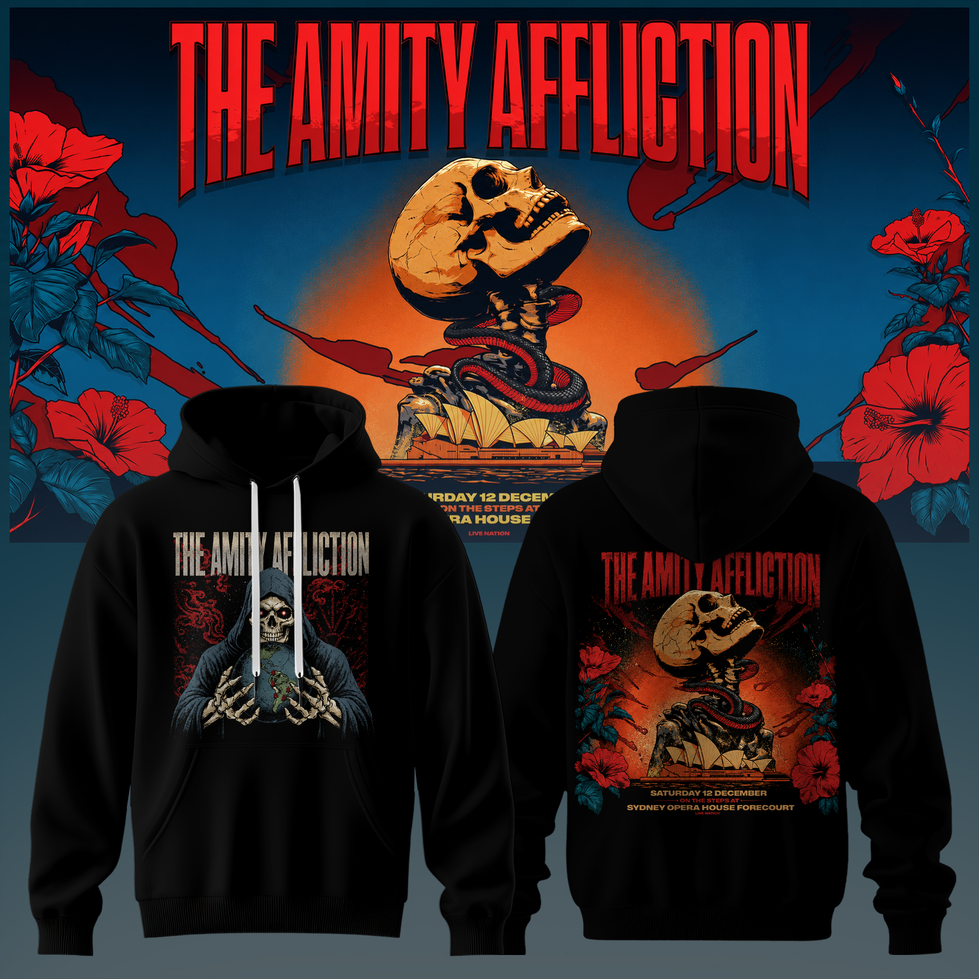 The Amity Affliction Skull Snake Tour Hoodie Gothic Metal Band Pullover Hoodie Concert Merch Fan Gift