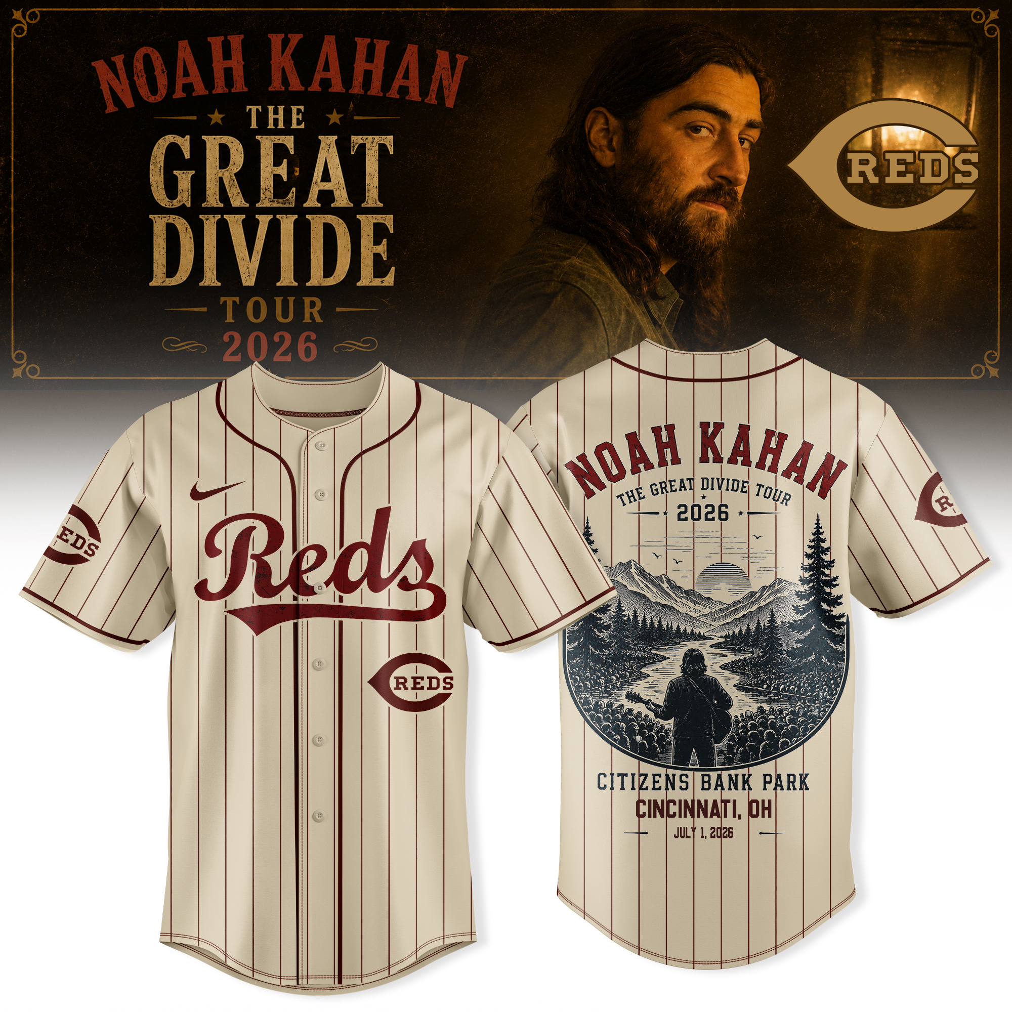 Noah Kahan The Great Divide Tour 2026 Limited Baseball Jersey Collection