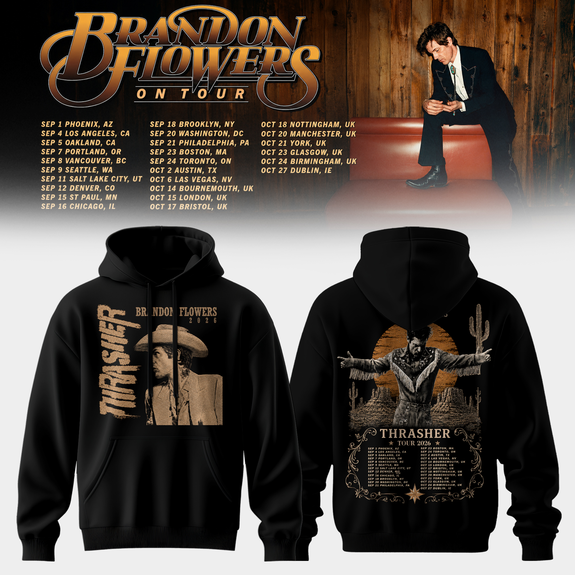 Brandon Flowers On Tour 2026 Official Fan Hoodie Edition