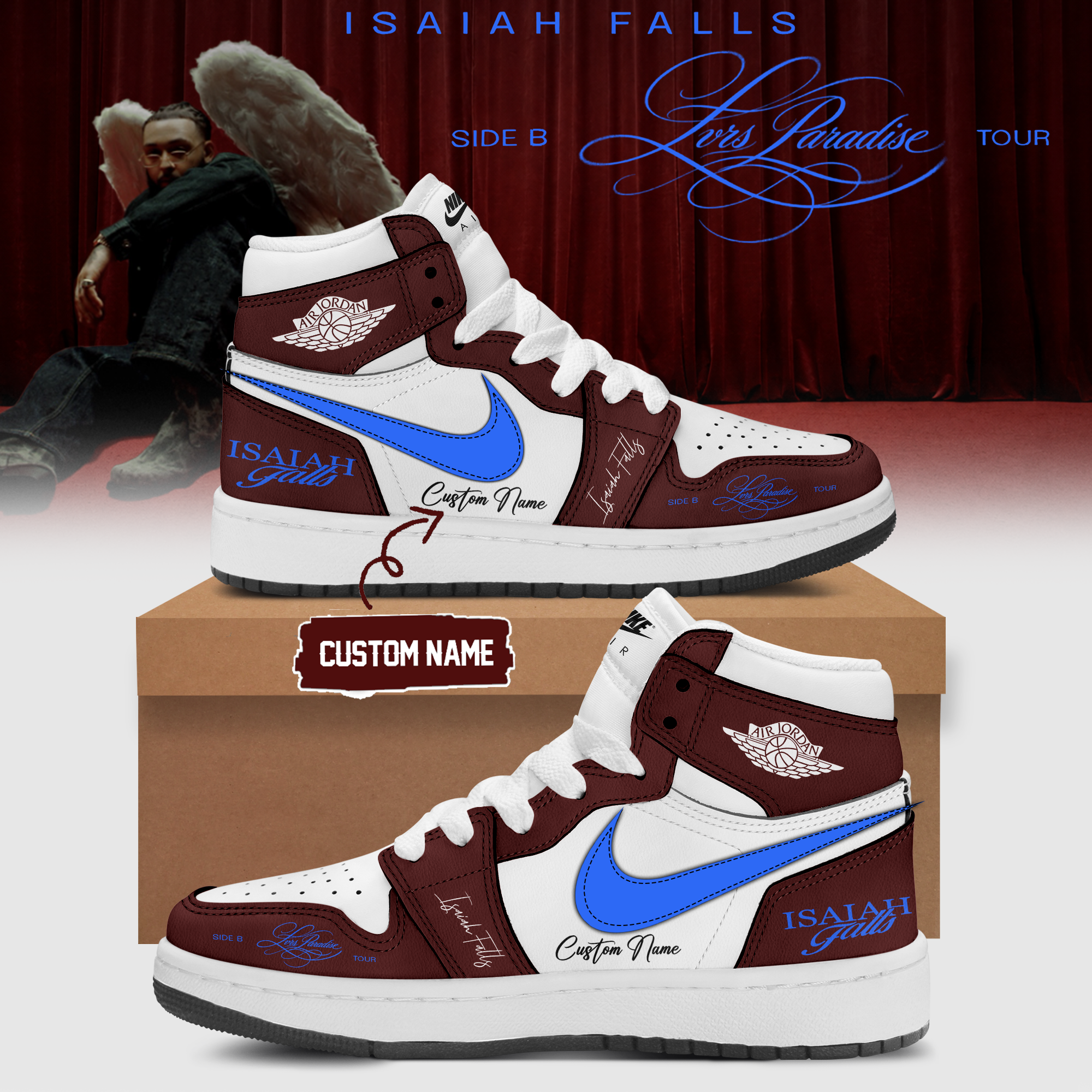 Isaiah Falls Lvrs Paradise Side B Tour 2026 R&B Music Fan Custom Air Force 1 Style Sneakers