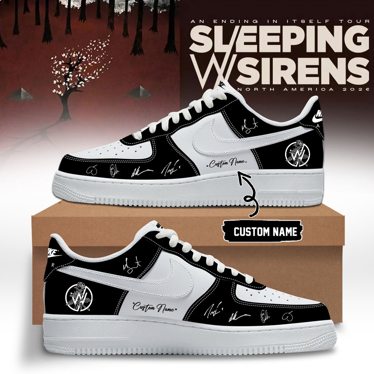 Sleeping With Sirens An Ending In Itself Limited Collector Air Force 1 Shoes Gift For Concert Fans