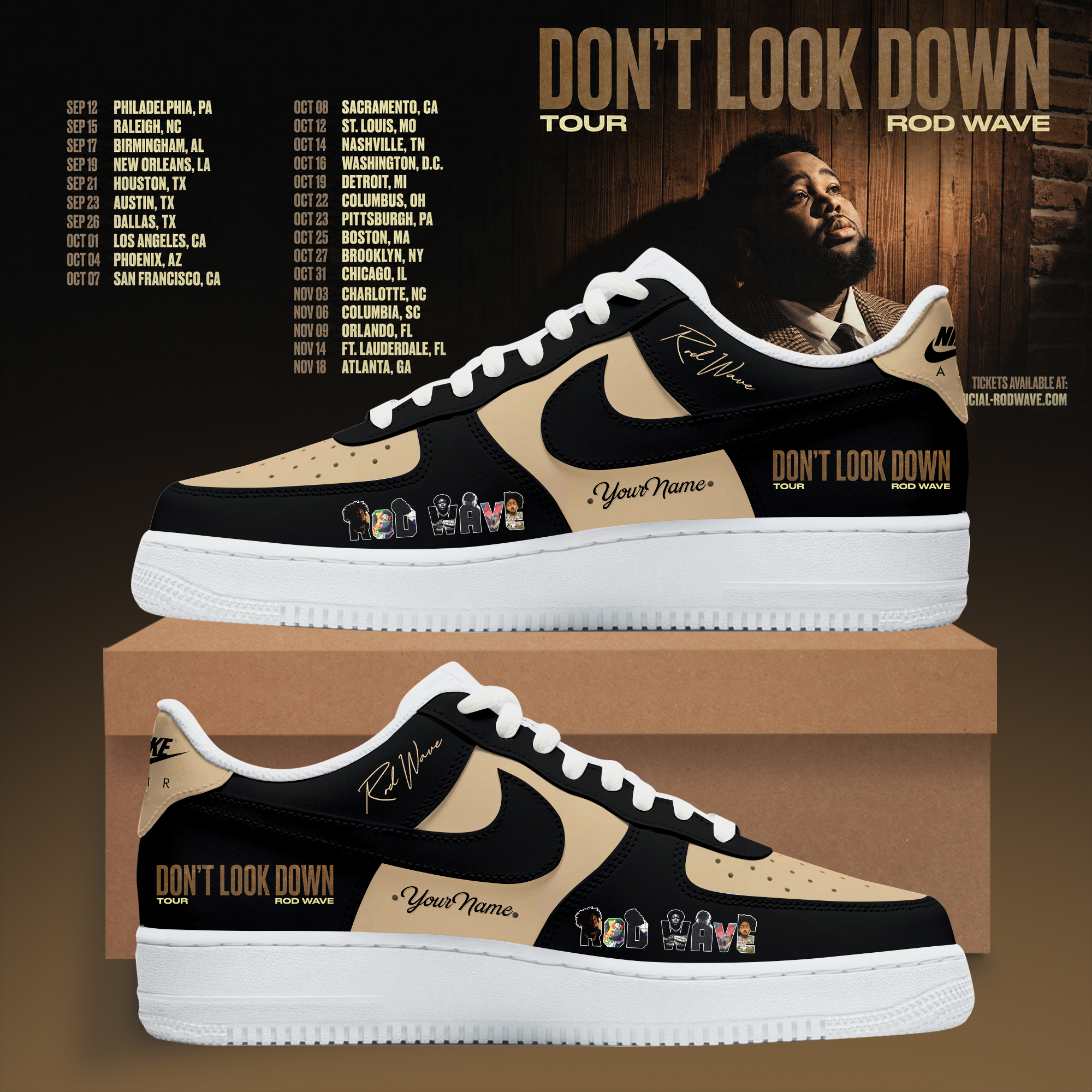 Rod Wave Dont Look Down Tour Custom Signature Air Force 1 Sneaker Collection