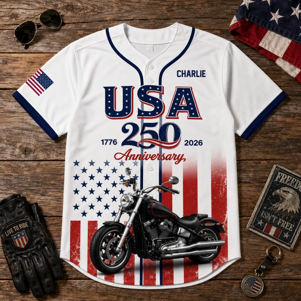 Usa 250Th Anniversary Usa Flag Motorcycle Baseball Jersey
