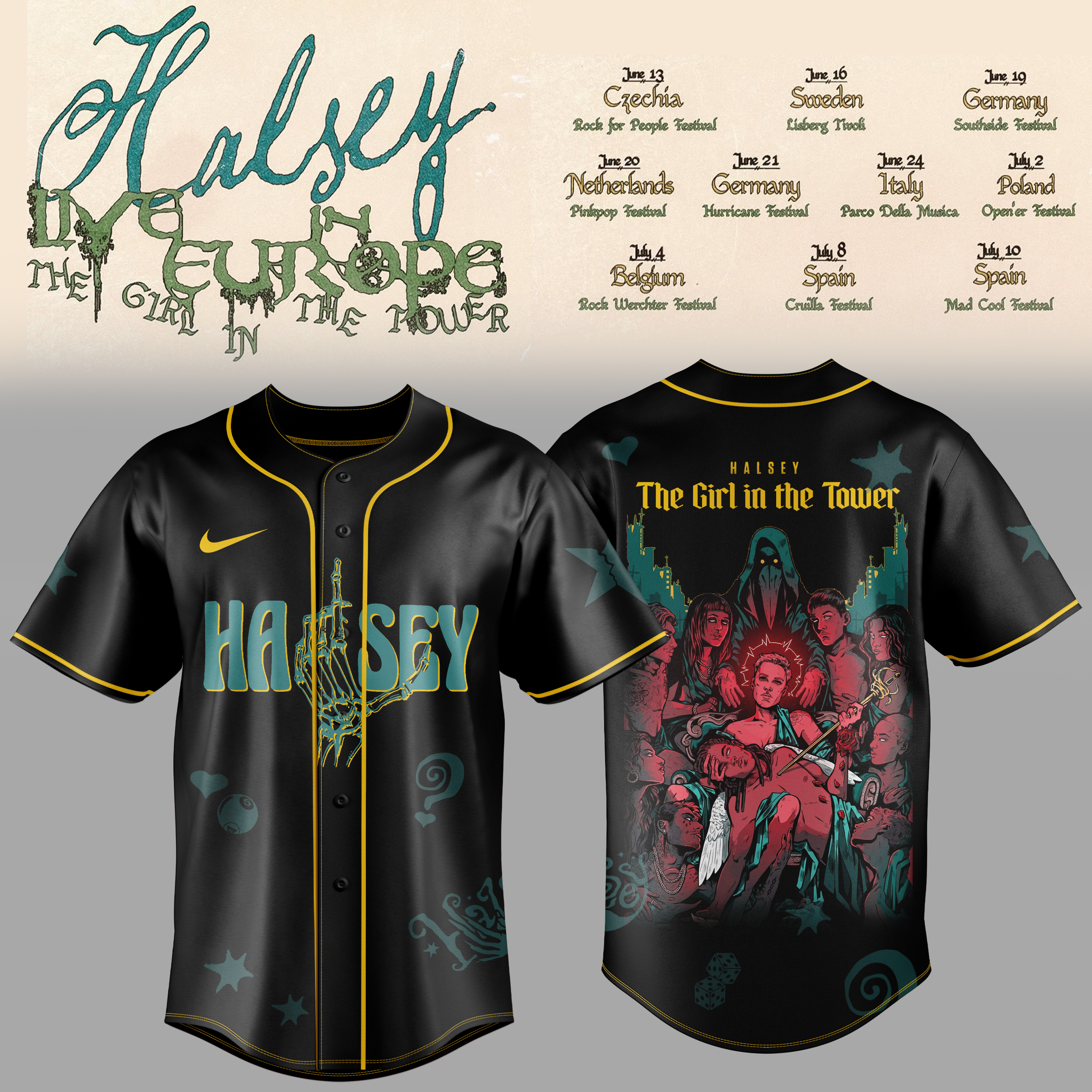 Halsey The Girl In The Tower Europe Tour Collector Baseball Jersey