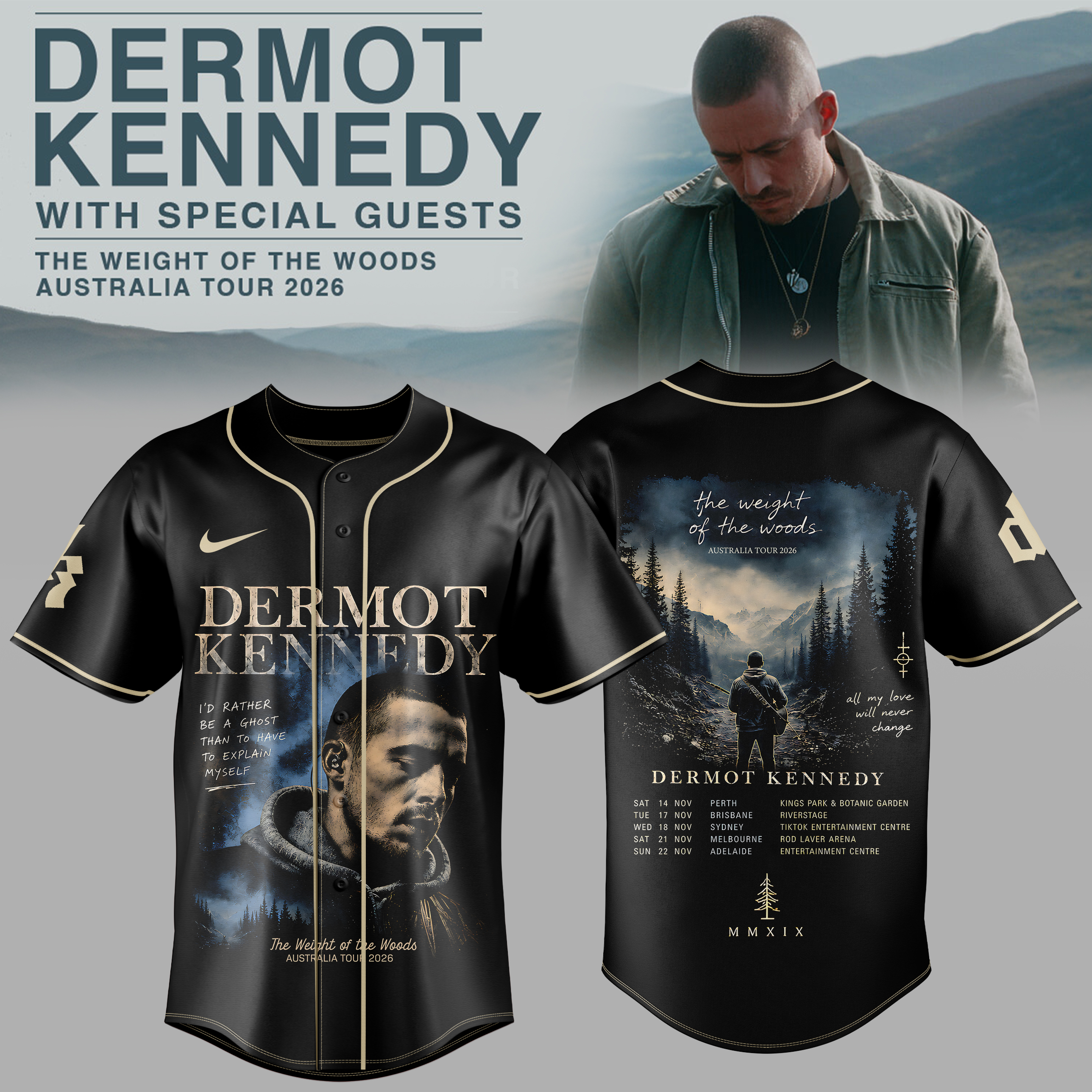 Dermot Kennedy The Weight Of The Woods Tour Baseball Jersey Fan Edition