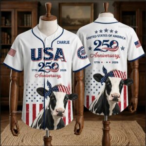 Usa 250Th Anniversary Holstein Cow Personalized Baseball Jersey