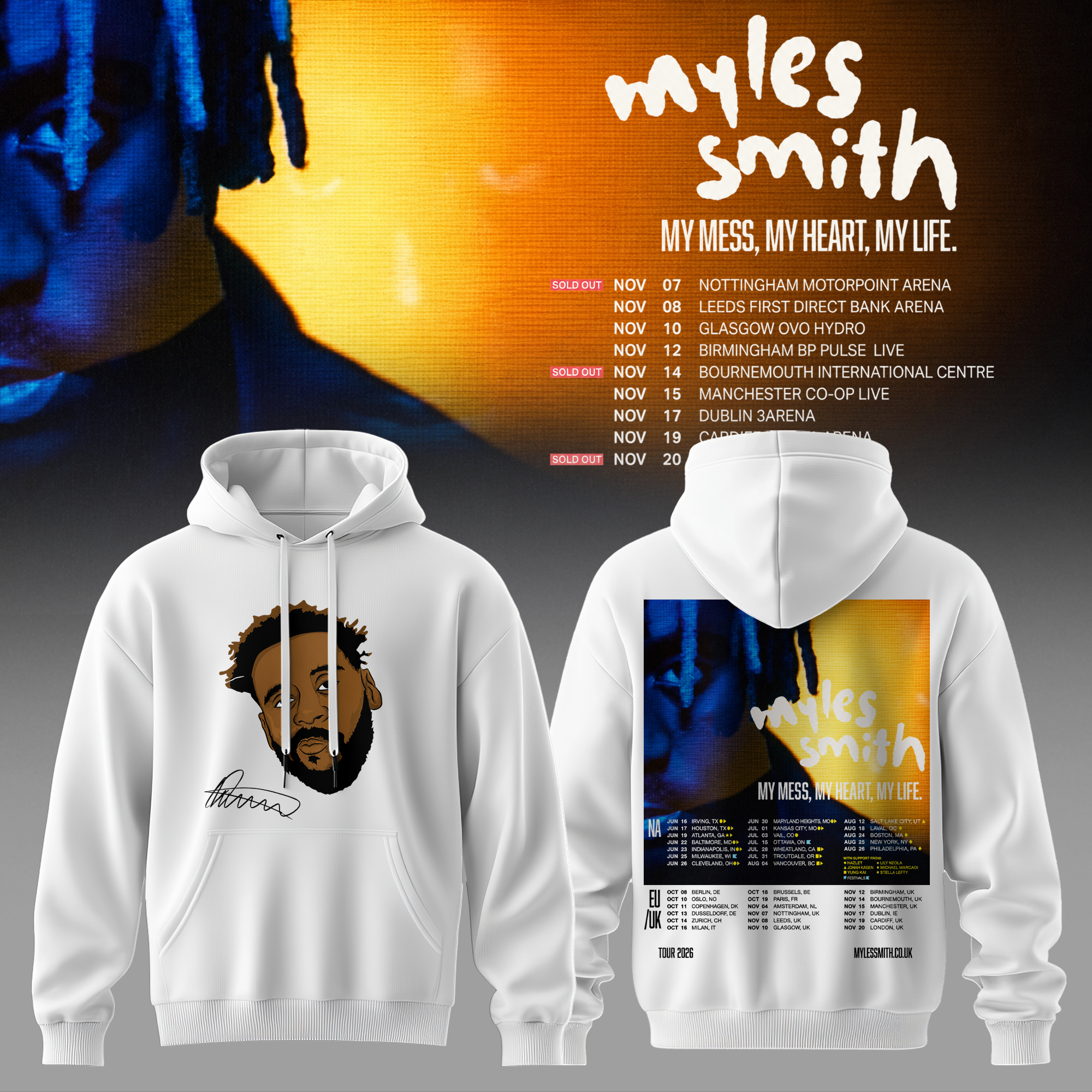Myles Smith Signature Portrait White Premium Hoodie Collection