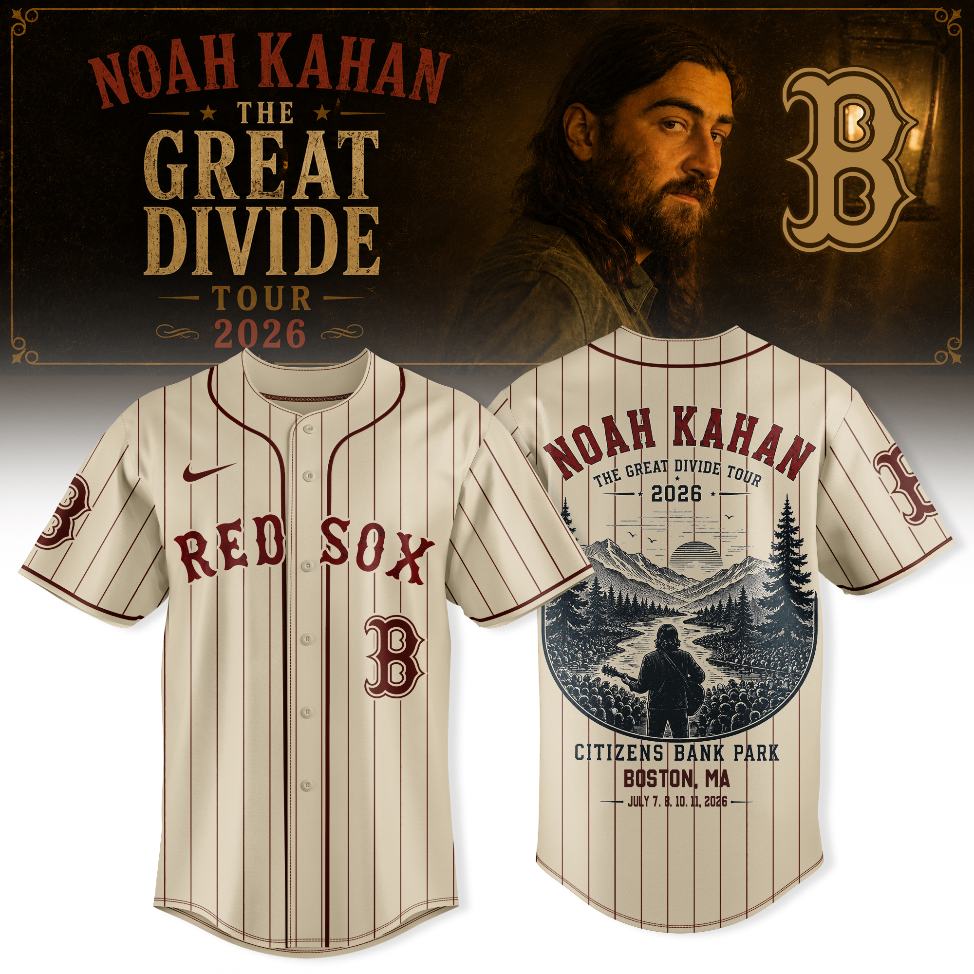 Noah Kahan The Great Divide Tour 2026 Official Fan Jersey Edition