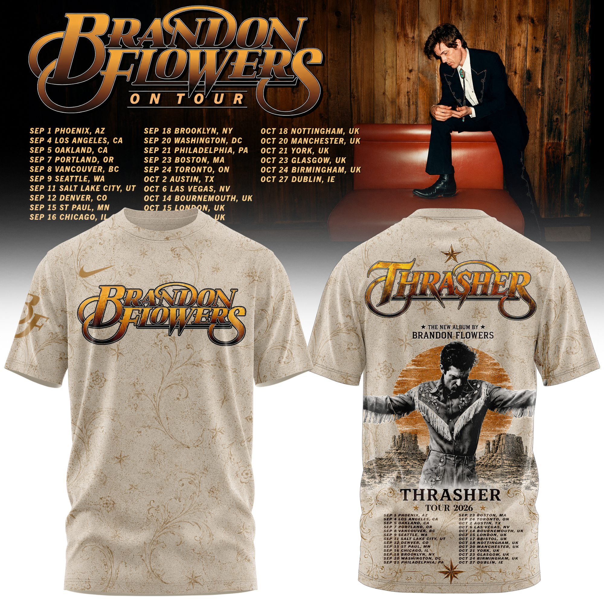 Brandon Flowers On Tour 2026 Premium Fan T-Shirt Collection