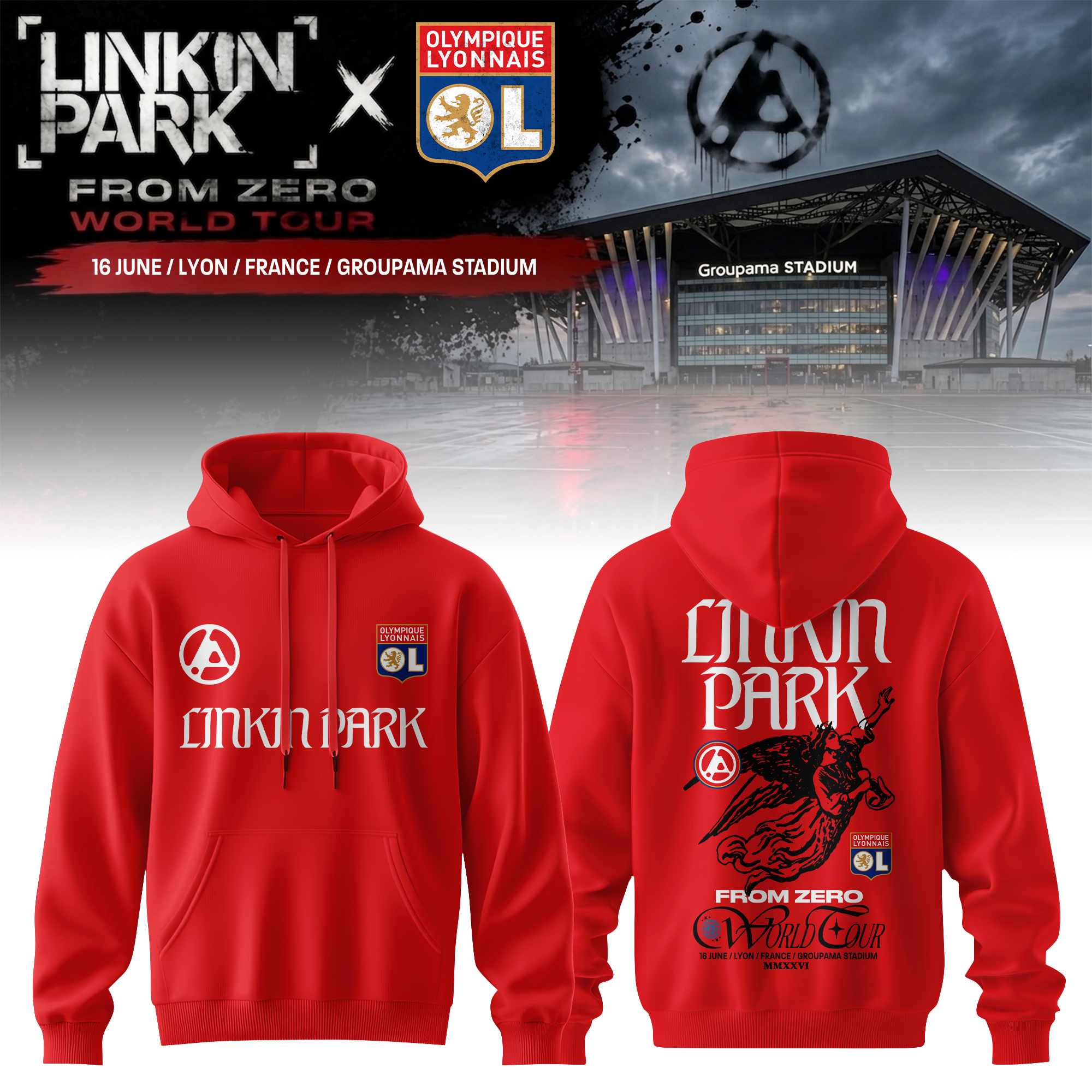 Olympique Lyonnais X Linkin Park World Tour 2026 Hoodie Gift For Football Fans