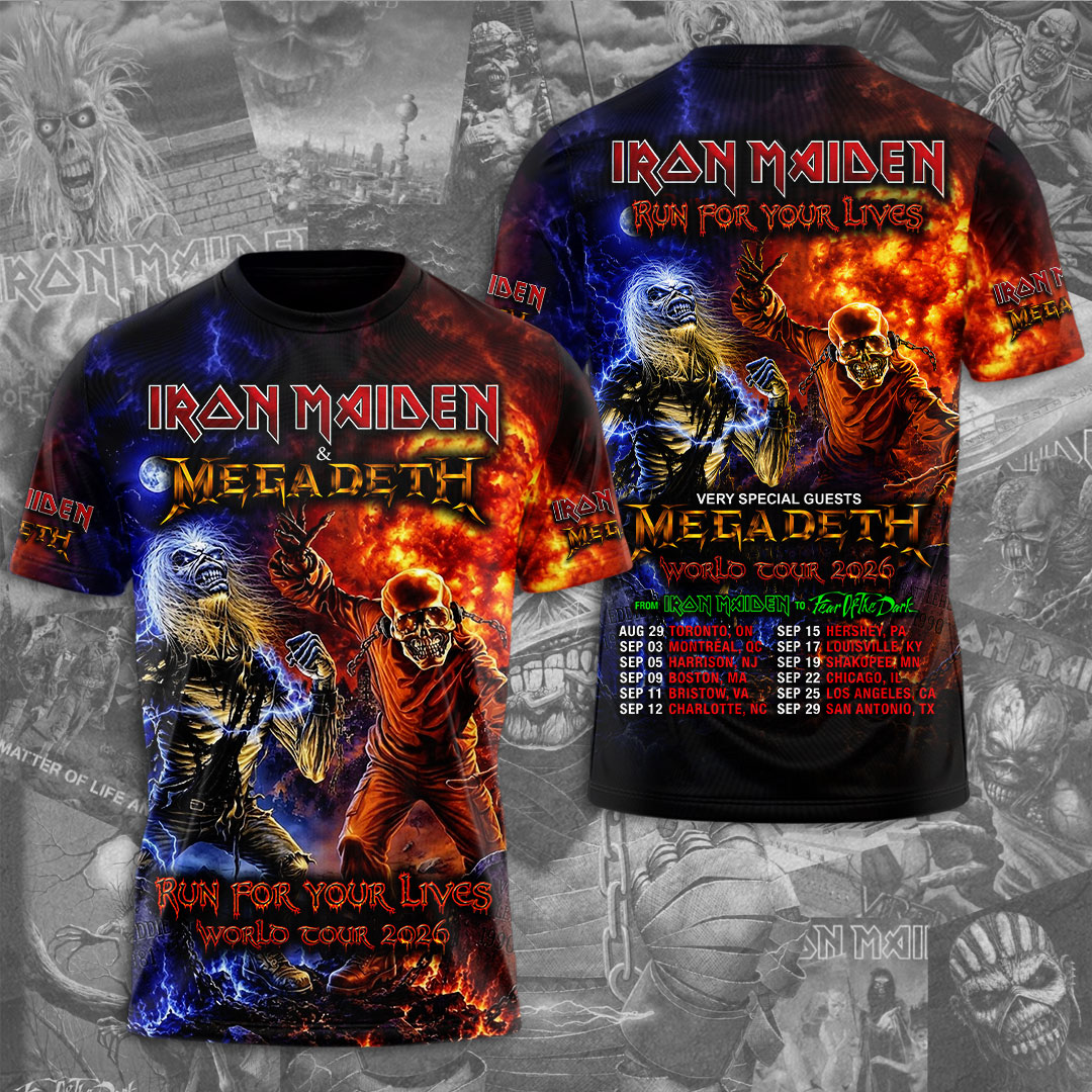 Iron Maiden X Megadeth World Tour 2026 3D Apparel Gift For Heavy Metal Fans Concert Season