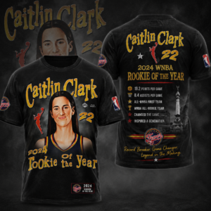 Caitlin Clark 2024 Wnba Rookie Of The Year 3D T-Shirt Indiana Fever Basketball Fan Gift All Over Print Tee