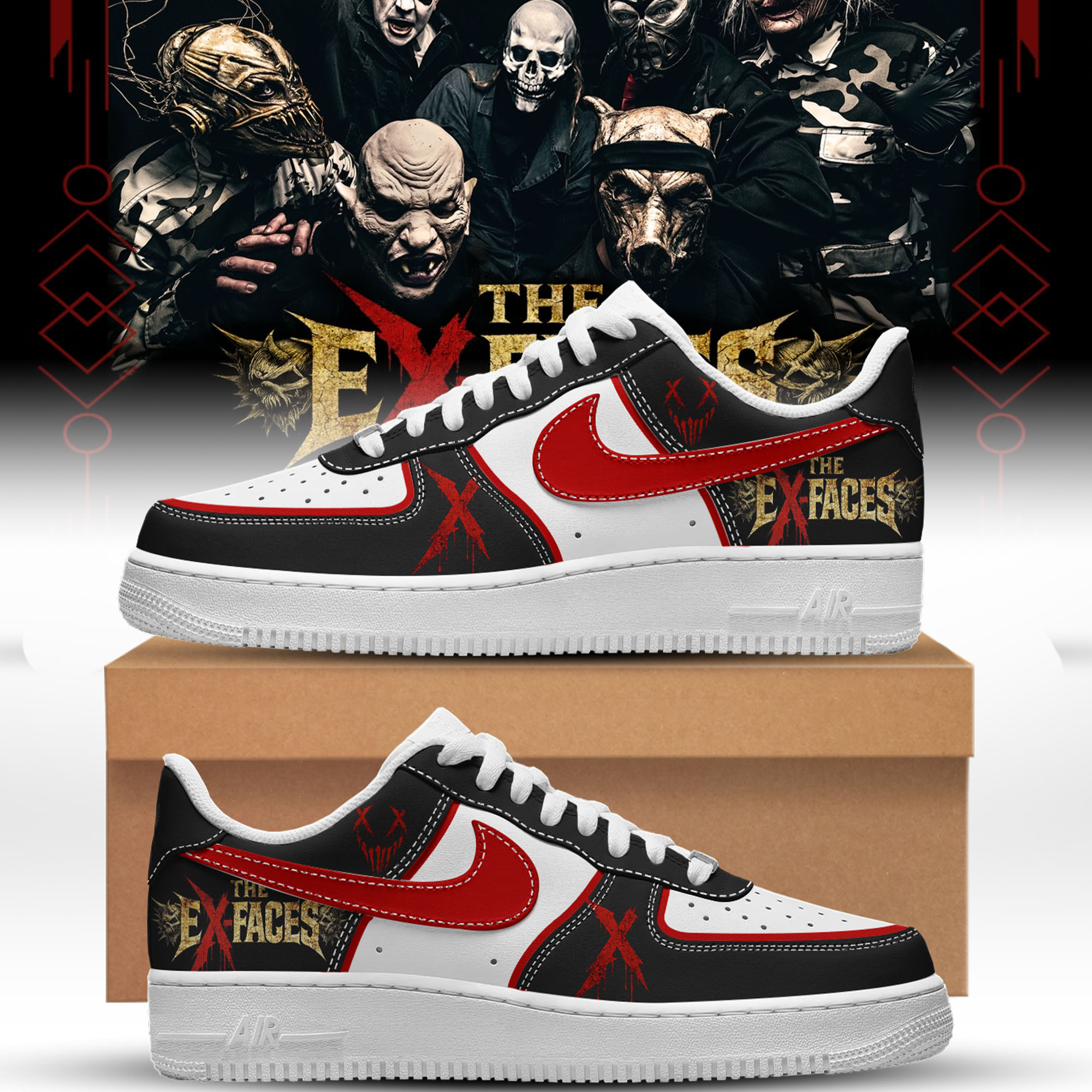 The Ex Faces Metal Typography Cross Eyes AF1 Sneakers Gift for Rock Fans