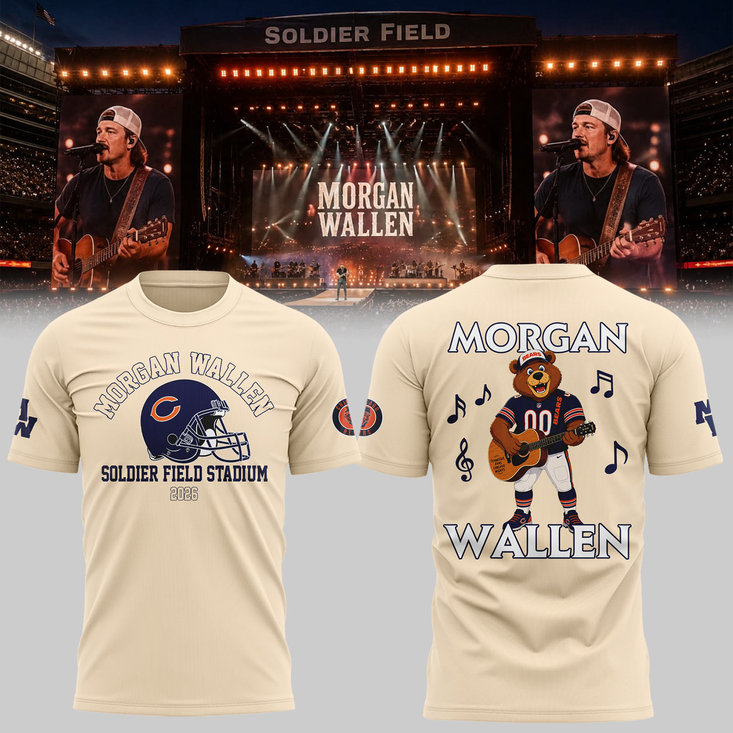 Chicago Bears X Morgan Wallen Soldier Field T-Shirt Gift For Concert Fans 2026