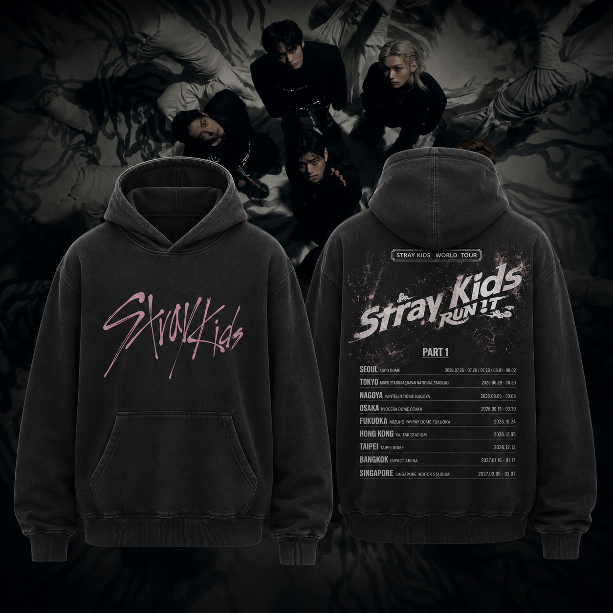 Stray Kids Run It World Tour Part 1 Vintage Concert Tour Hoodie Kpop Fan Merch Graphic Hoodie
