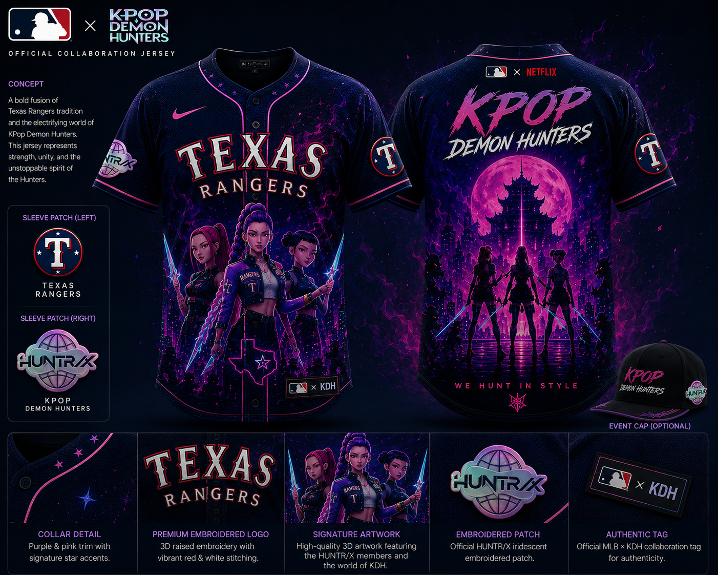 Mlb X Kpop Demon Hunters Night Premium Baseball Jersey Edition