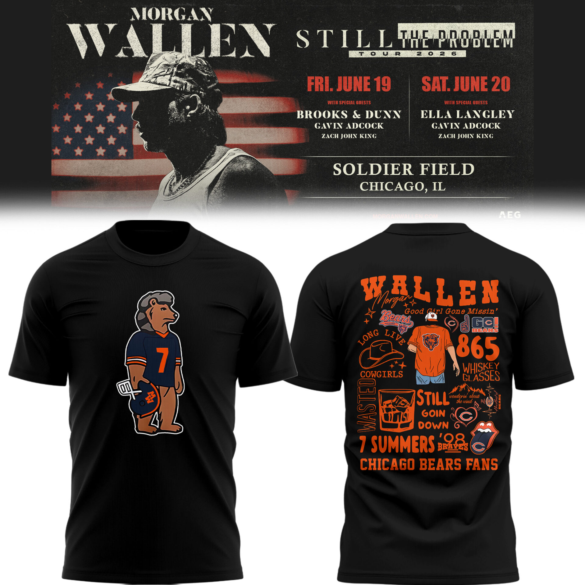 Chicago Bears X Morgan Wallen Limited Tour T-Shirt Gift For Fans 2026