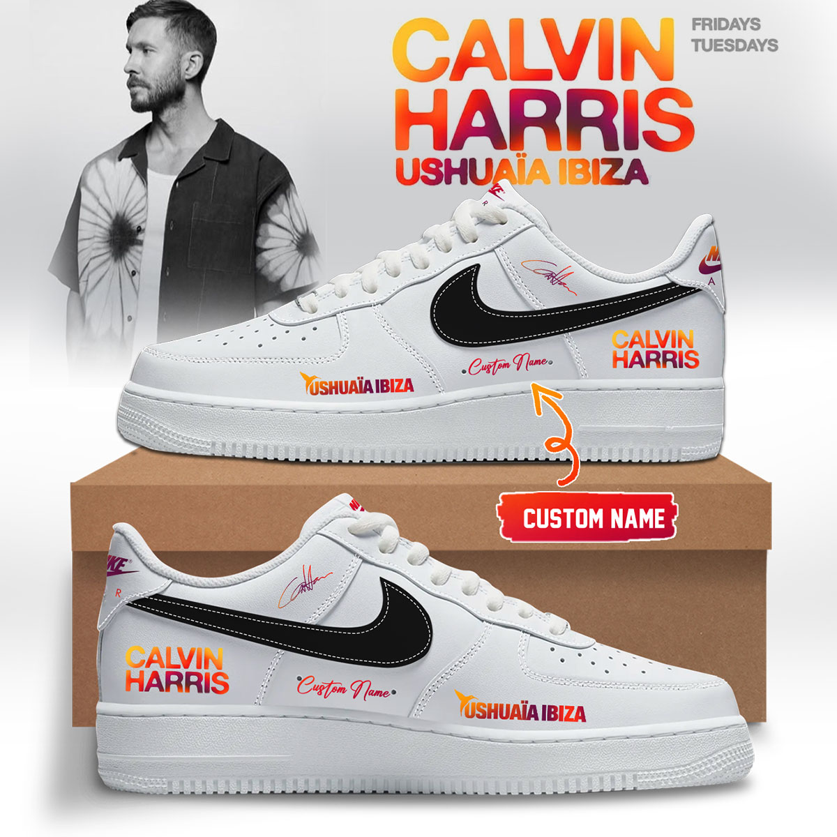 Calvin Harris Ushuaia Ibiza 2026 Graphic Signature Shoes Version 3 Gift For Ibiza Festival Fans