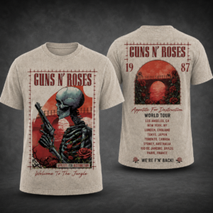 Guns N Roses Appetite For Destruction Vintage Washed T-Shirt Welcome To The Jungle World Tour Rock Band Graphic Fan Gift Tee