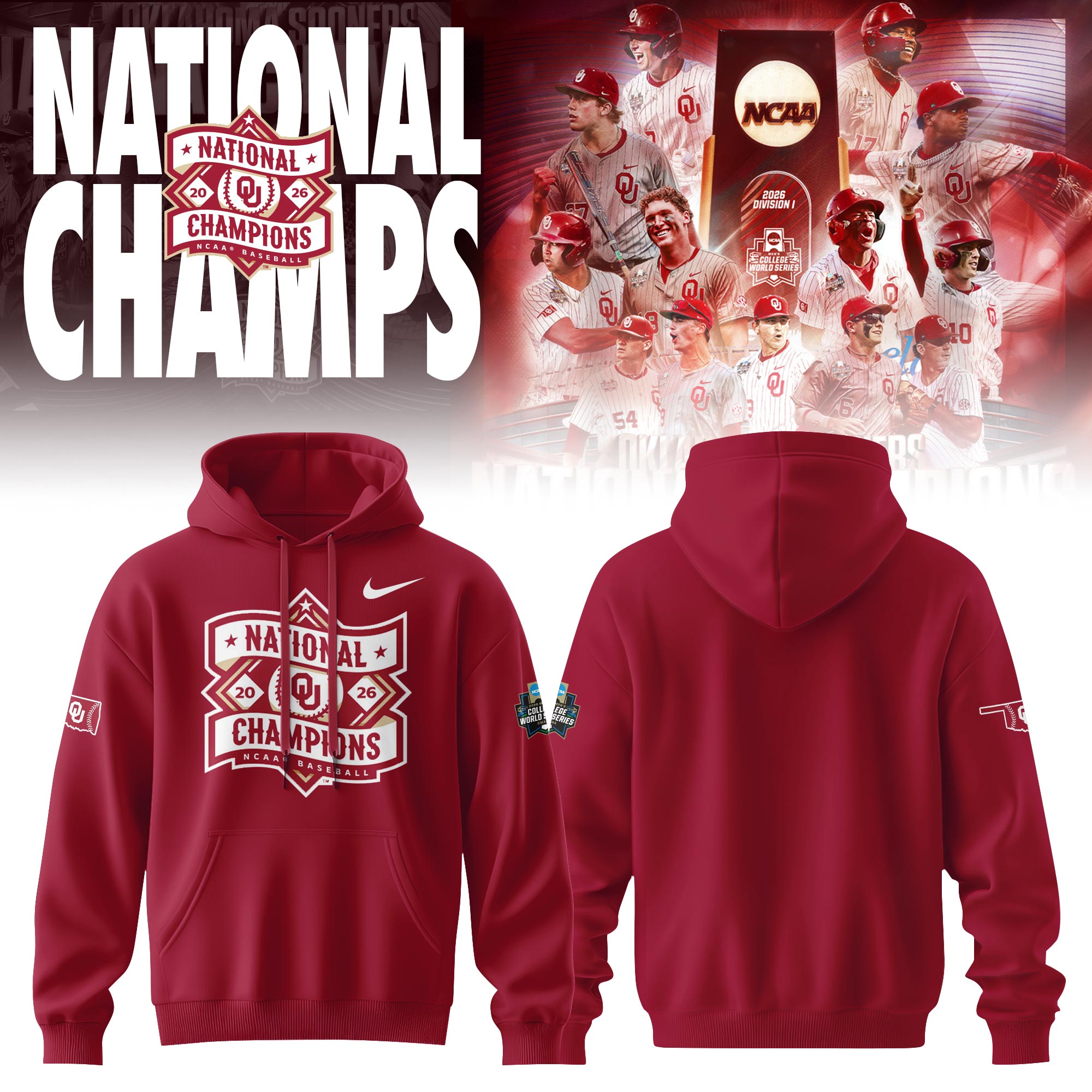 Oklahoma Sooners 2026 Mens College World Series Champions Hoodie Gift For College Baseball Fans