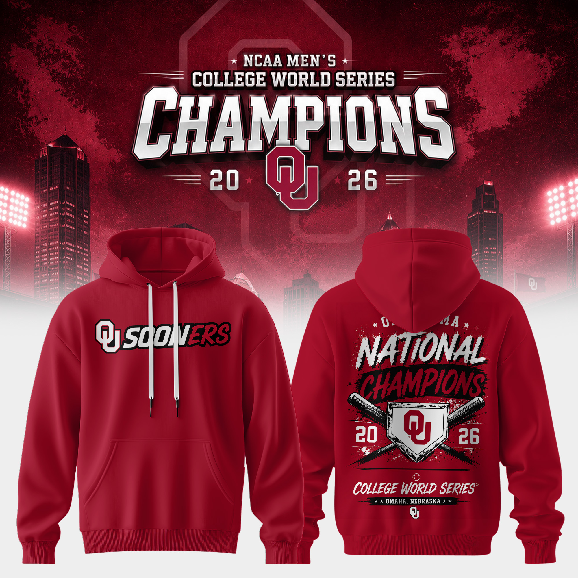 Mens College World Series Champions 2026 Trophy Celebration Hoodie