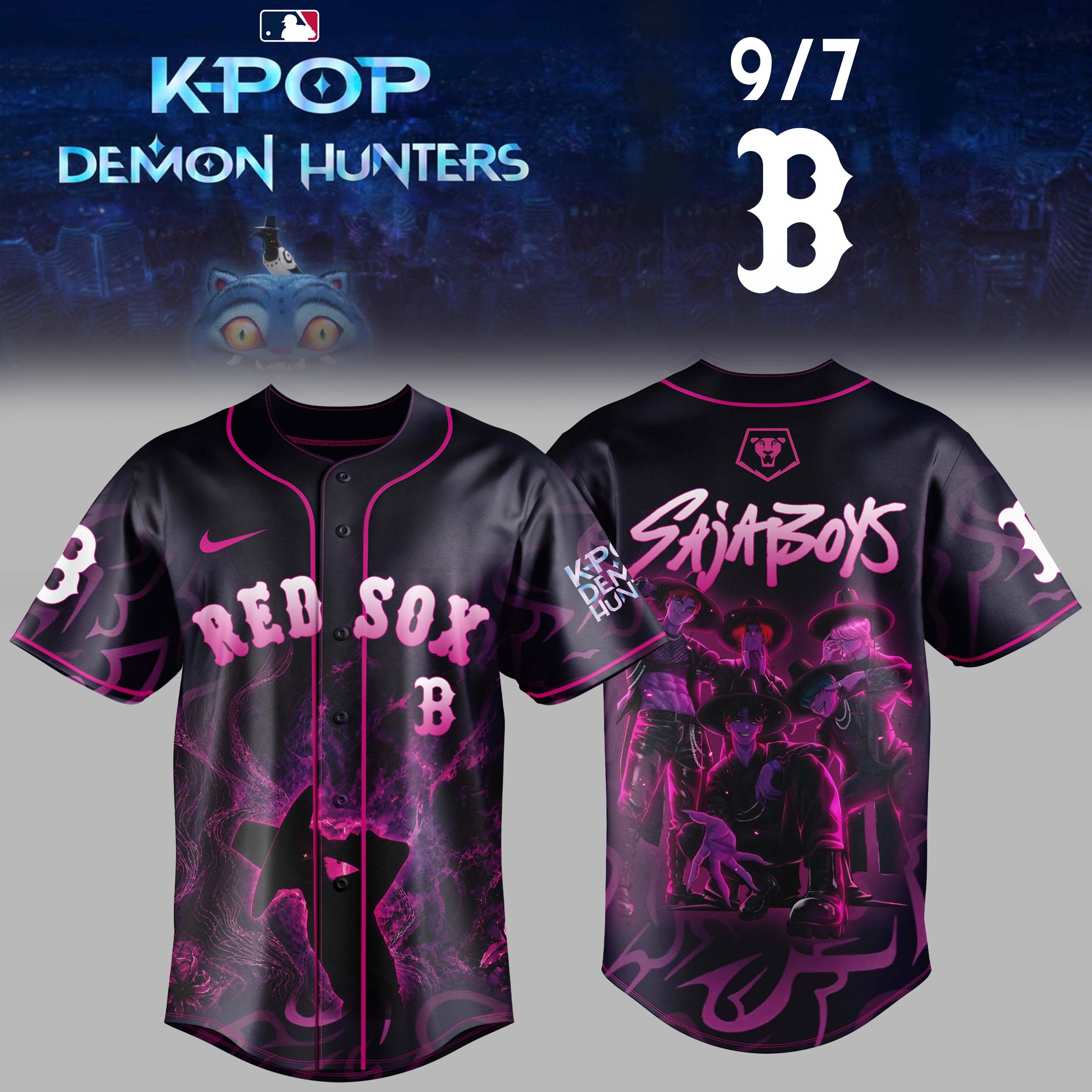 Kpop Demon Hunters Night X Mlb Saja Boys 2026 Custom Baseball Jersey