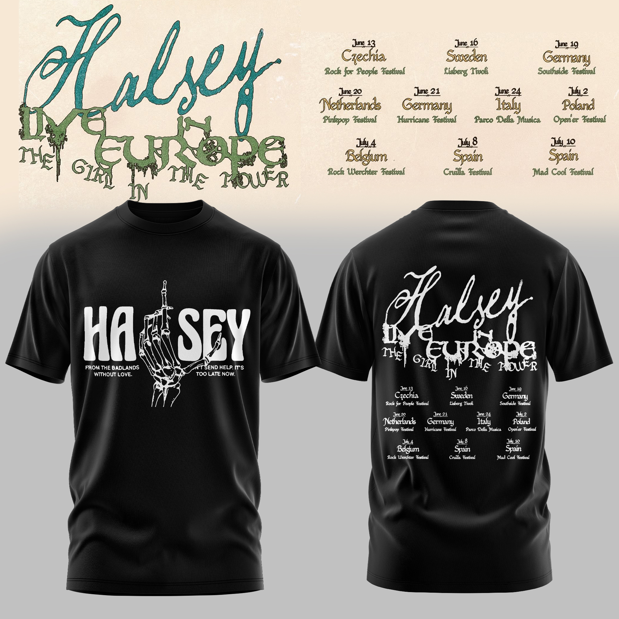 Halsey The Girl In The Tower Europe Tour Official Fan T-Shirt Edition