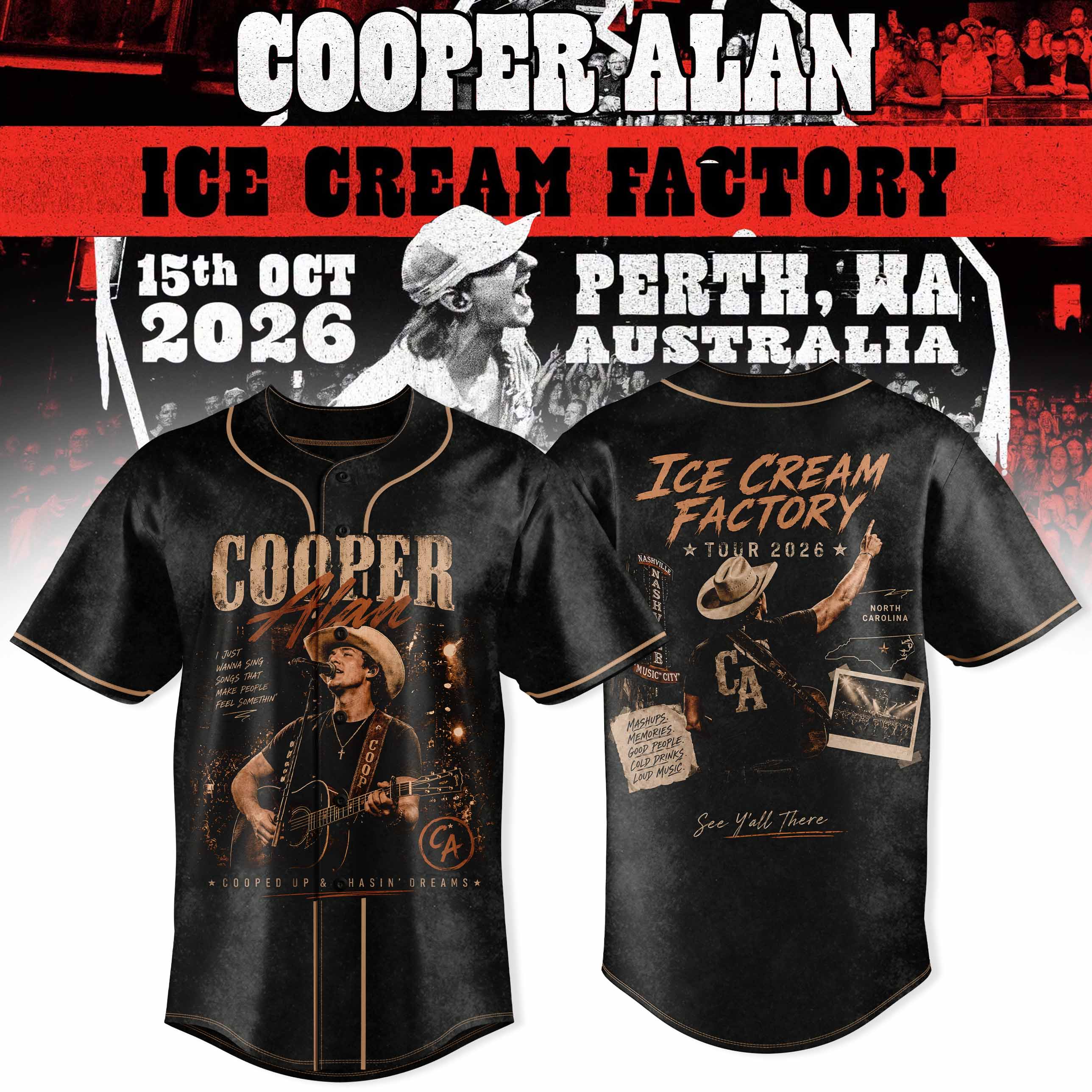 Cooper Alan Ice Cream Factory Concert Baseball Jersey