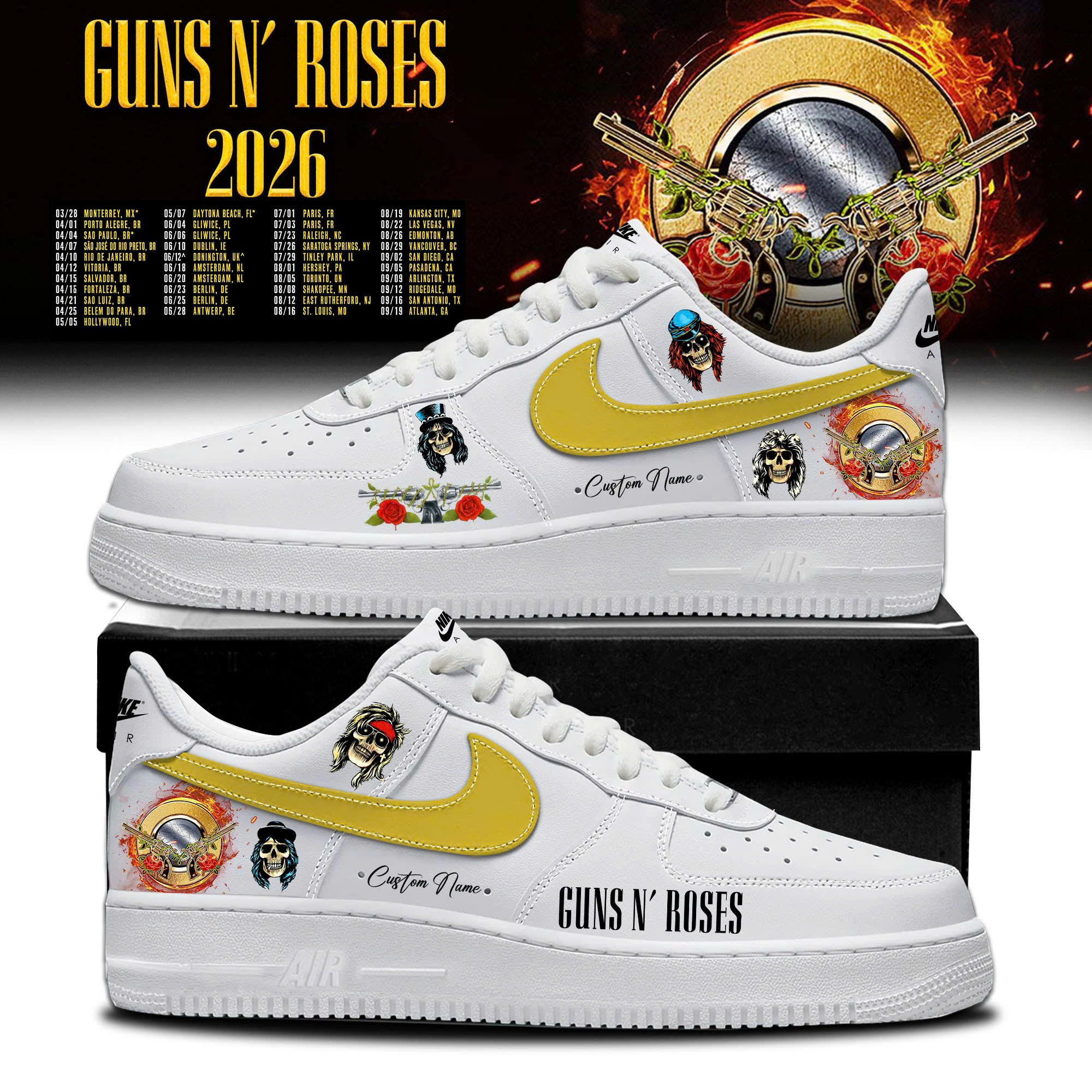 Guns N Roses 2026 Tour Premium Air Force 1 Sneakers Gift For Rock Collectors