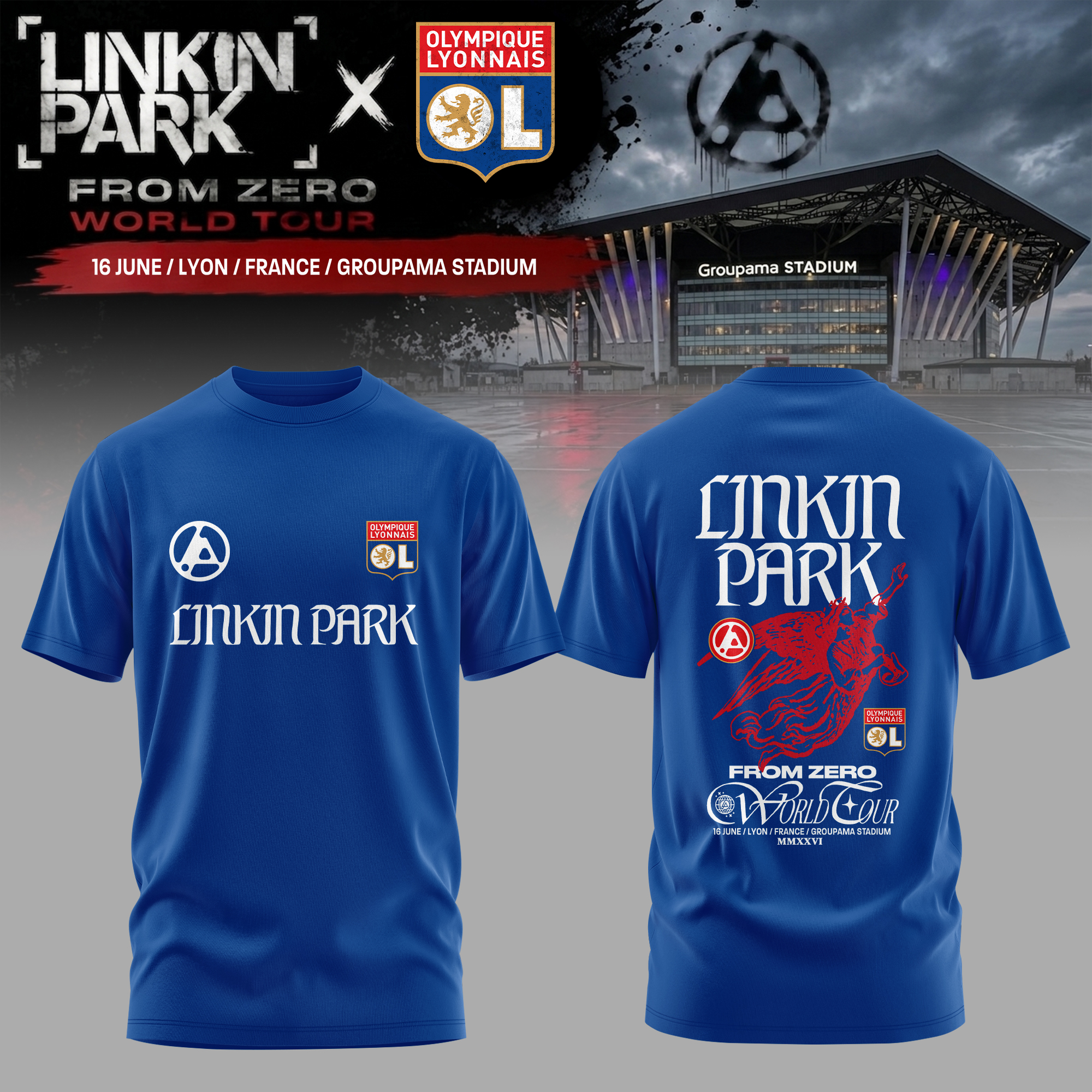 Olympique Lyonnais X Linkin Park World Tour 2026 T-Shirt Gift For Rock Fans