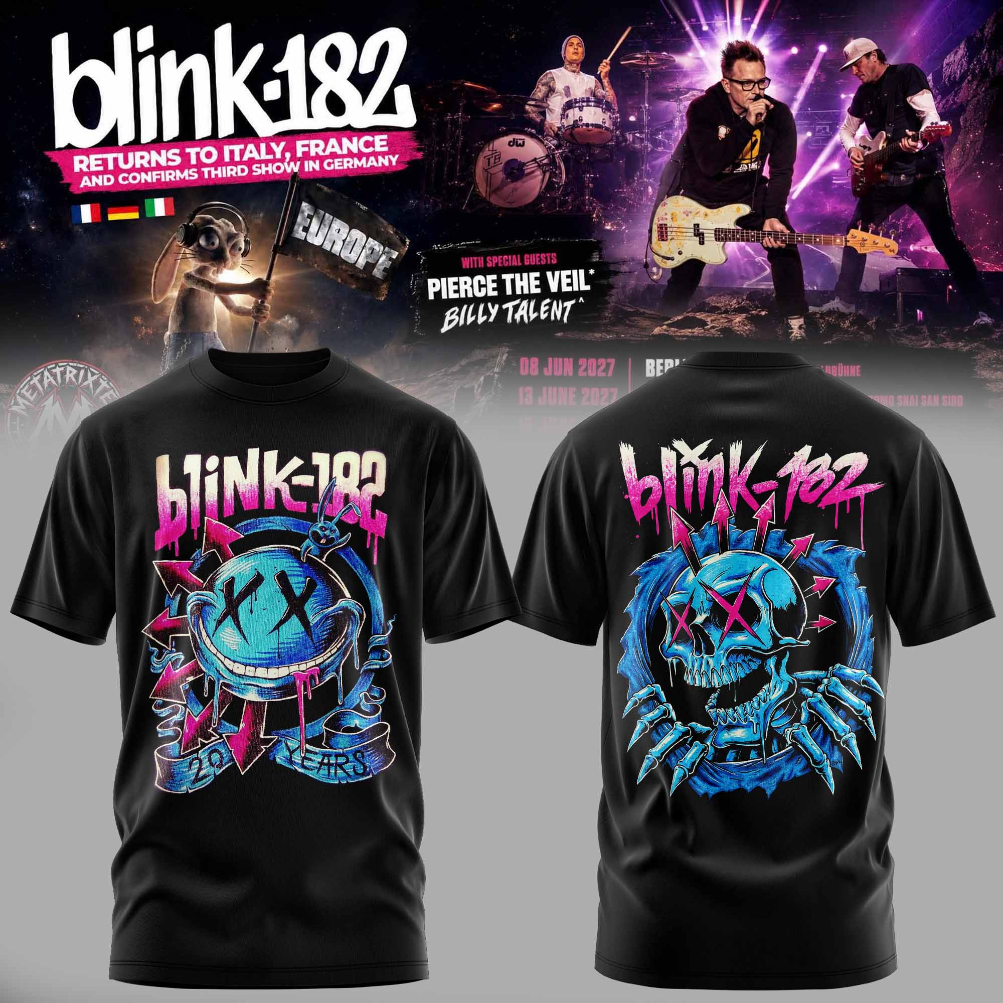 Blink182 Europe Tour Pop Punk Graphic T-Shirt