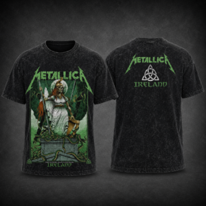 Metallica Ireland Vintage Washed T-Shirt Celtic Mythology Graphic Heavy Metal Rock Band Fan Gift Tee