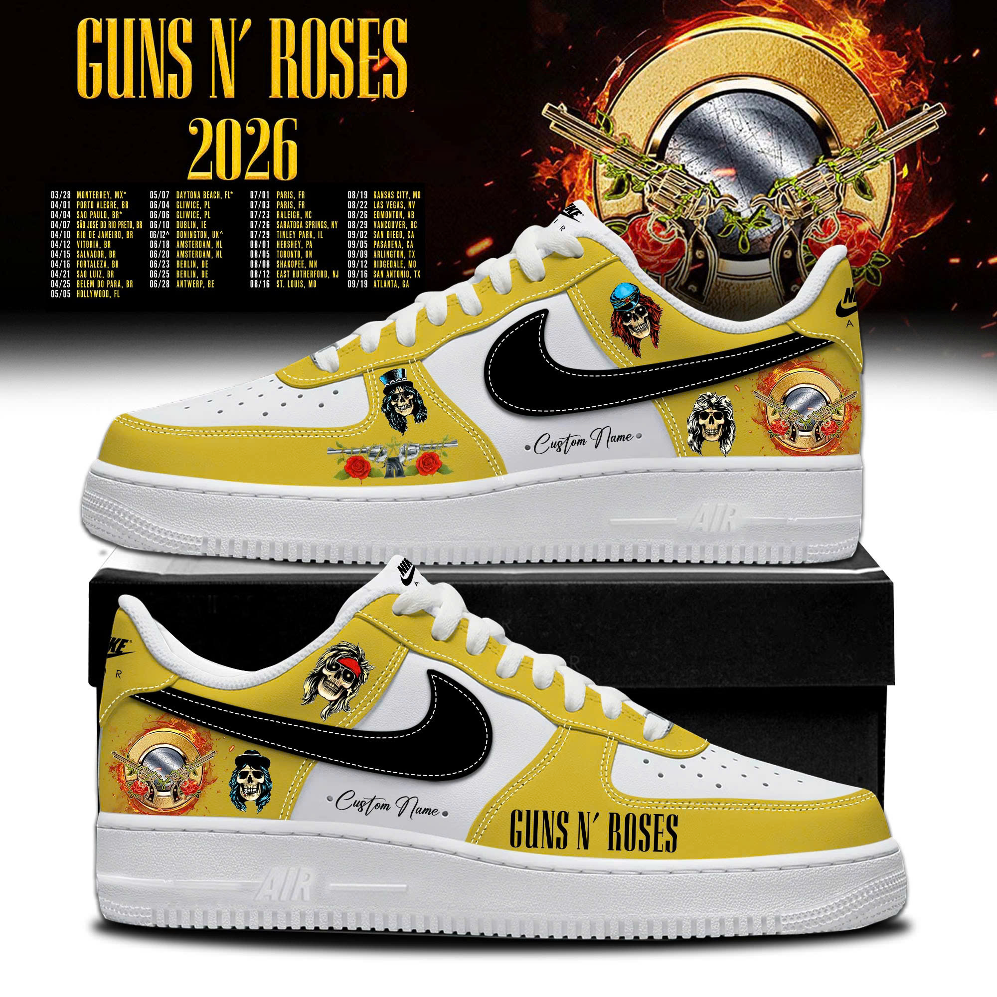 Guns N Roses 2026 Tour Air Force 1 Sneakers Gift For Concert Fans