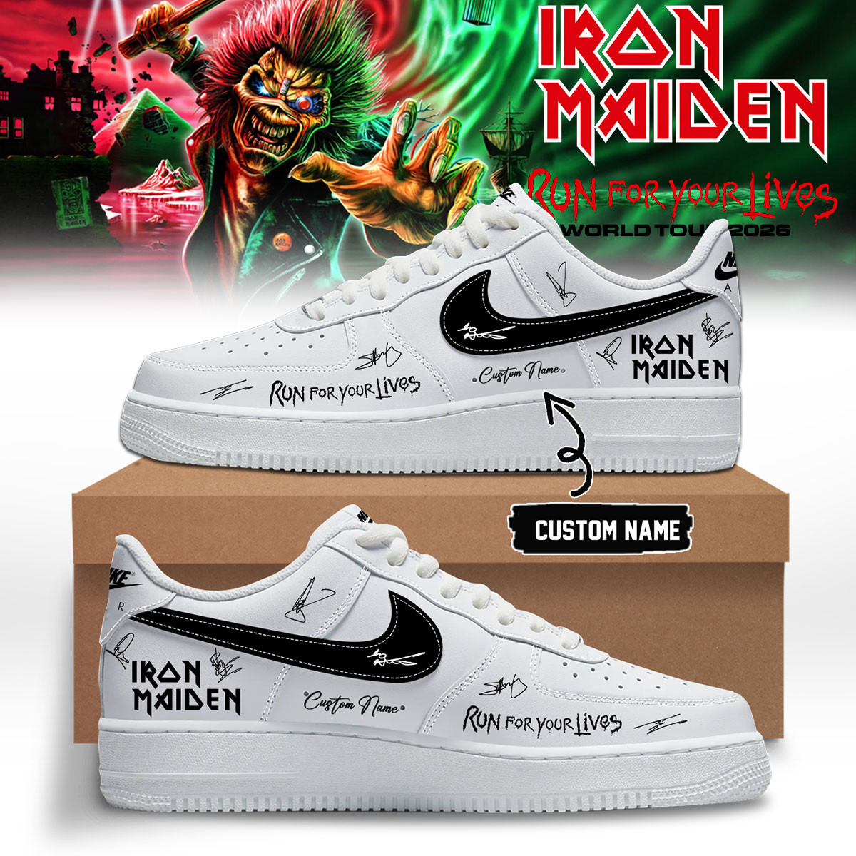 Iron Maiden Run For Your Lives World Tour Fan Collection Shoes Gift For Tour Collectors