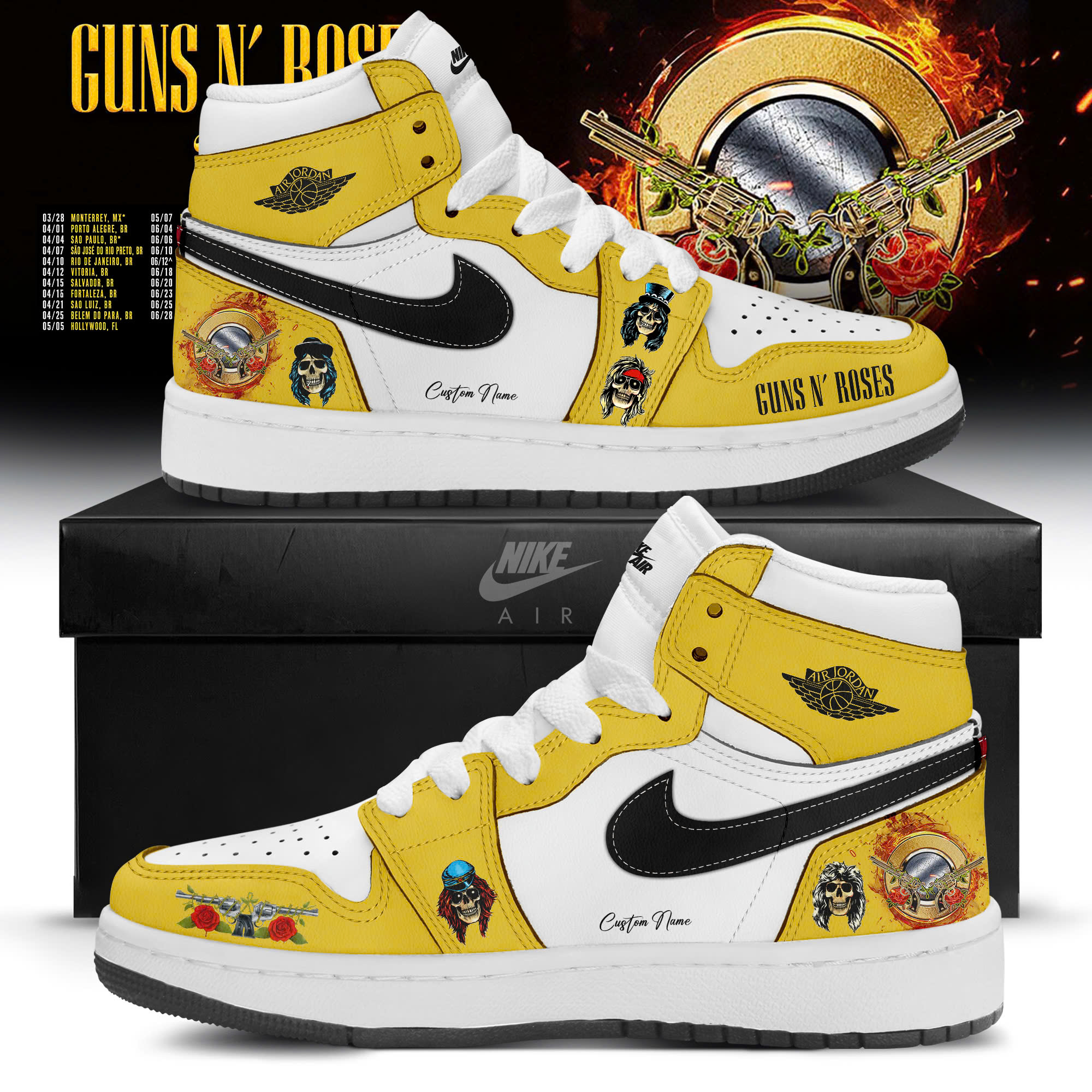 Guns N Roses 2026 Tour Collector Air Jordan 1 Sneakers Gift For Music Lovers