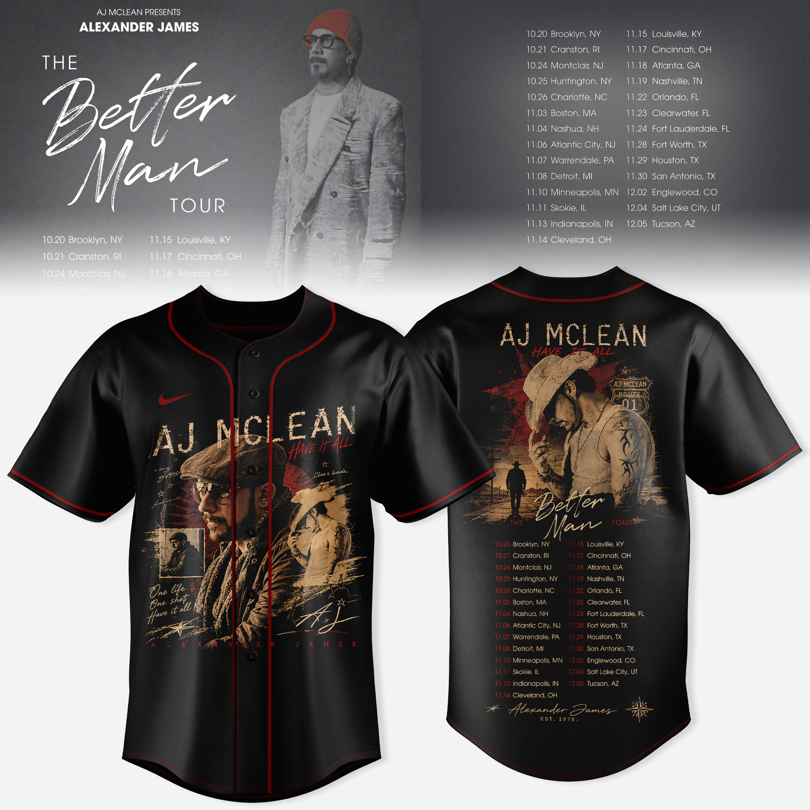 Aj Mclean The Better Man Tour Concert Baseball Jersey