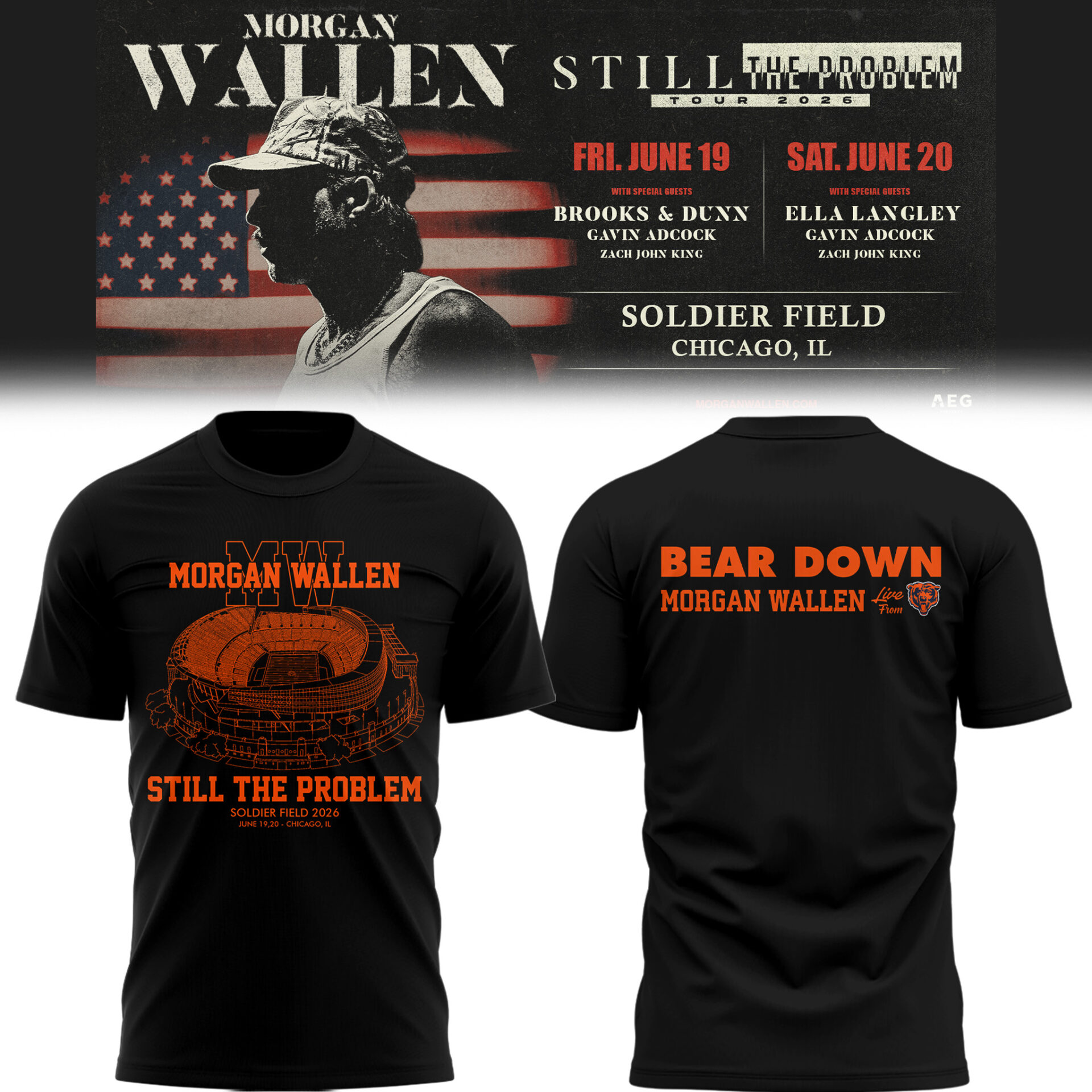 Chicago Bears X Morgan Wallen Soldier Field Fan T-Shirt Gift For Supporters 2026
