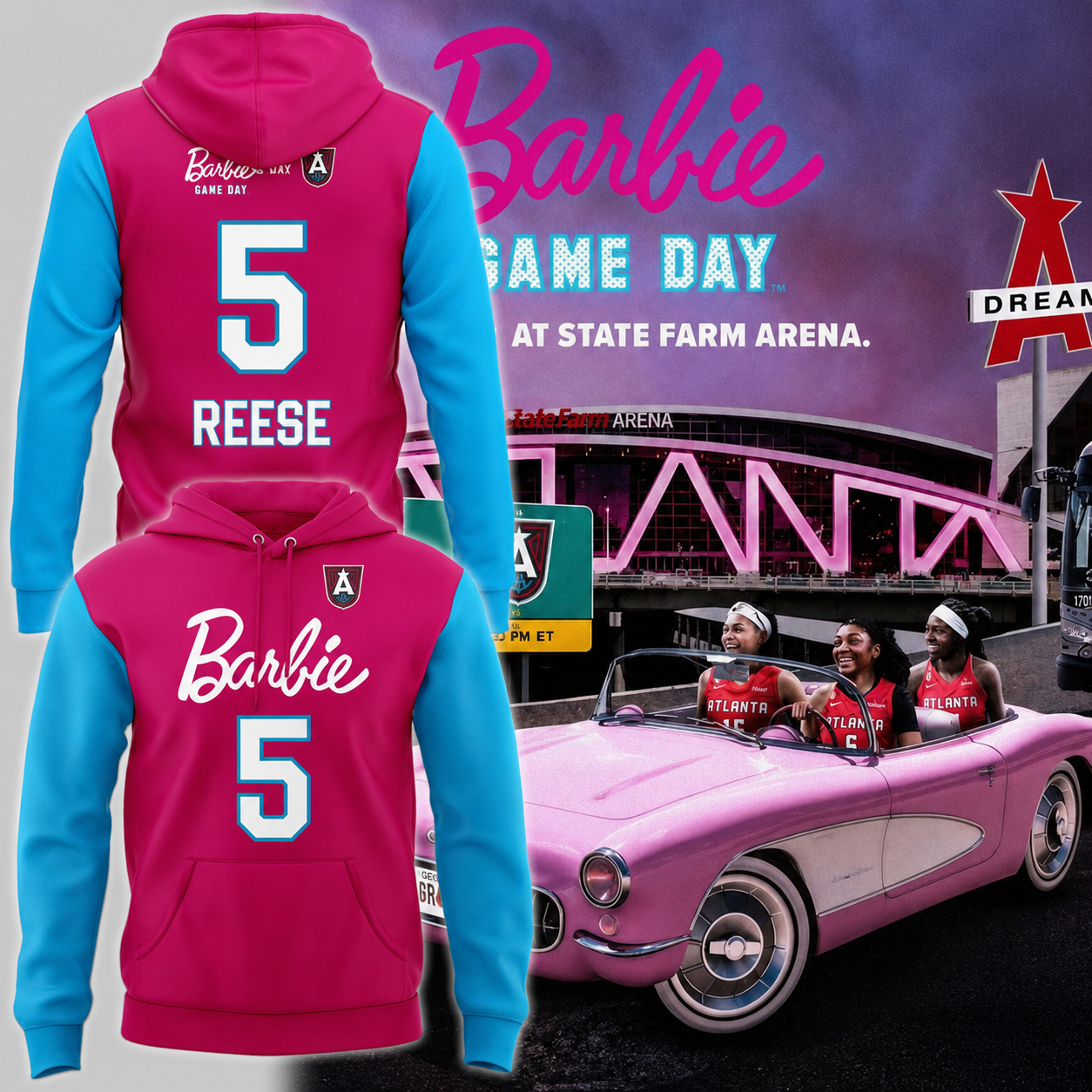 Barbie Game Day Personalized Hoodie Custom Your Name Number Pink Pullover