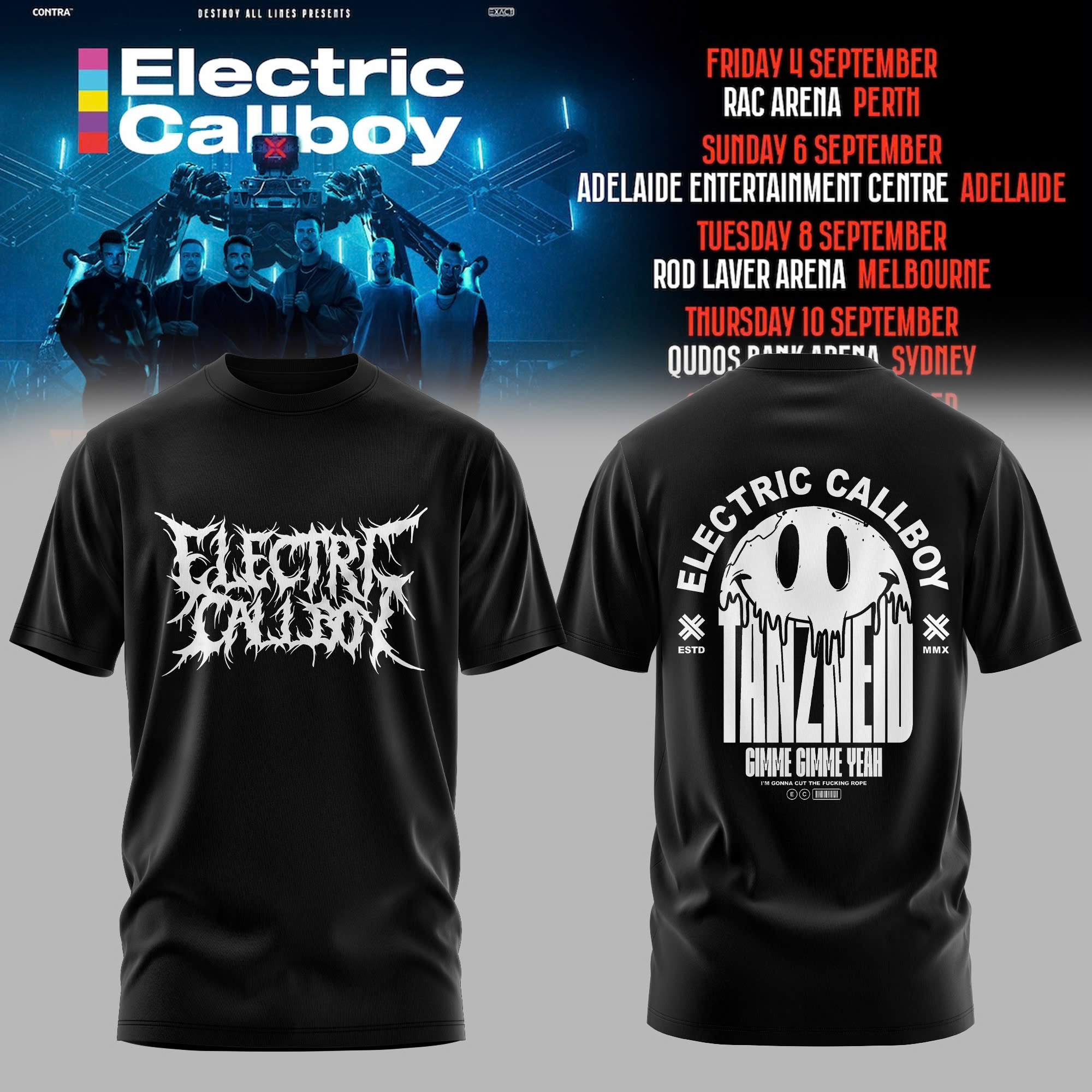 Electric Callboy Tanzneid World Tour Australia 2026 Limited T-Shirt Collection