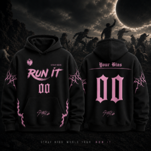 Stray Kids Run It Your Bias 00 Custom Fan Hoodie Gothic Pink Kpop Concert Merch Hoodie