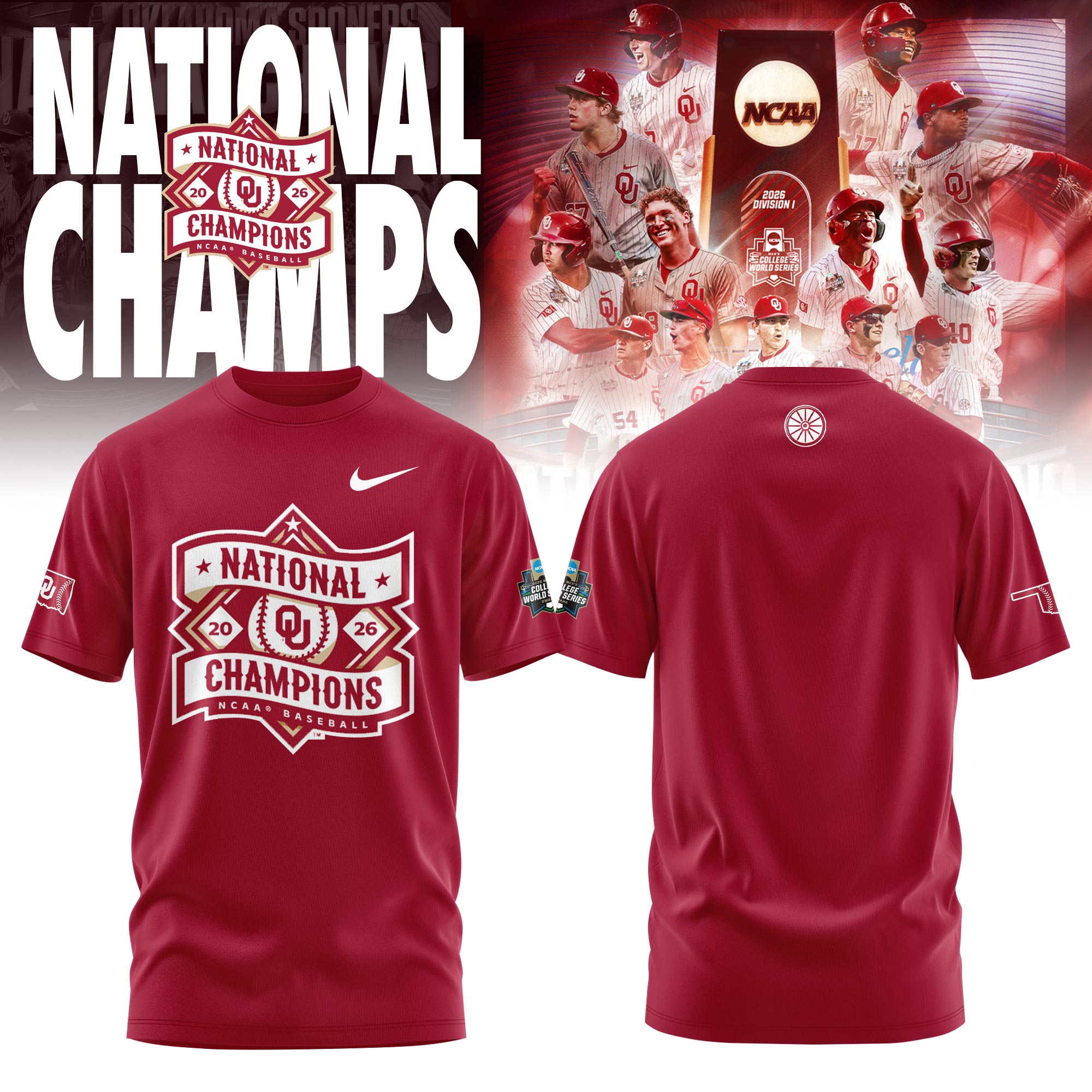 Oklahoma Sooners 2026 Mens College World Series Champions T-Shirt Gift For Baseball Fans