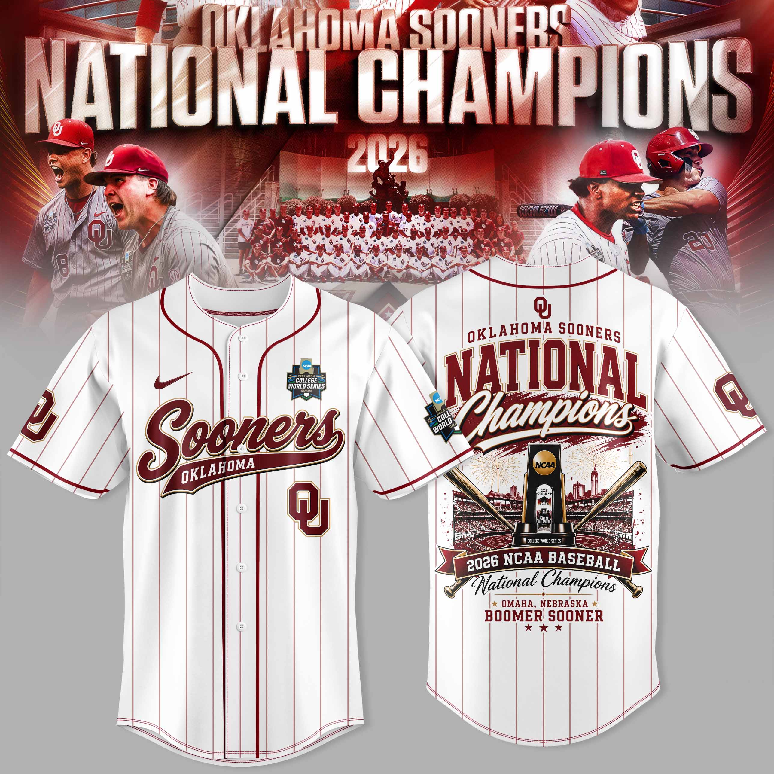Oklahoma Sooners 2026 Ncaa Baseball National Champions Jersey Edition