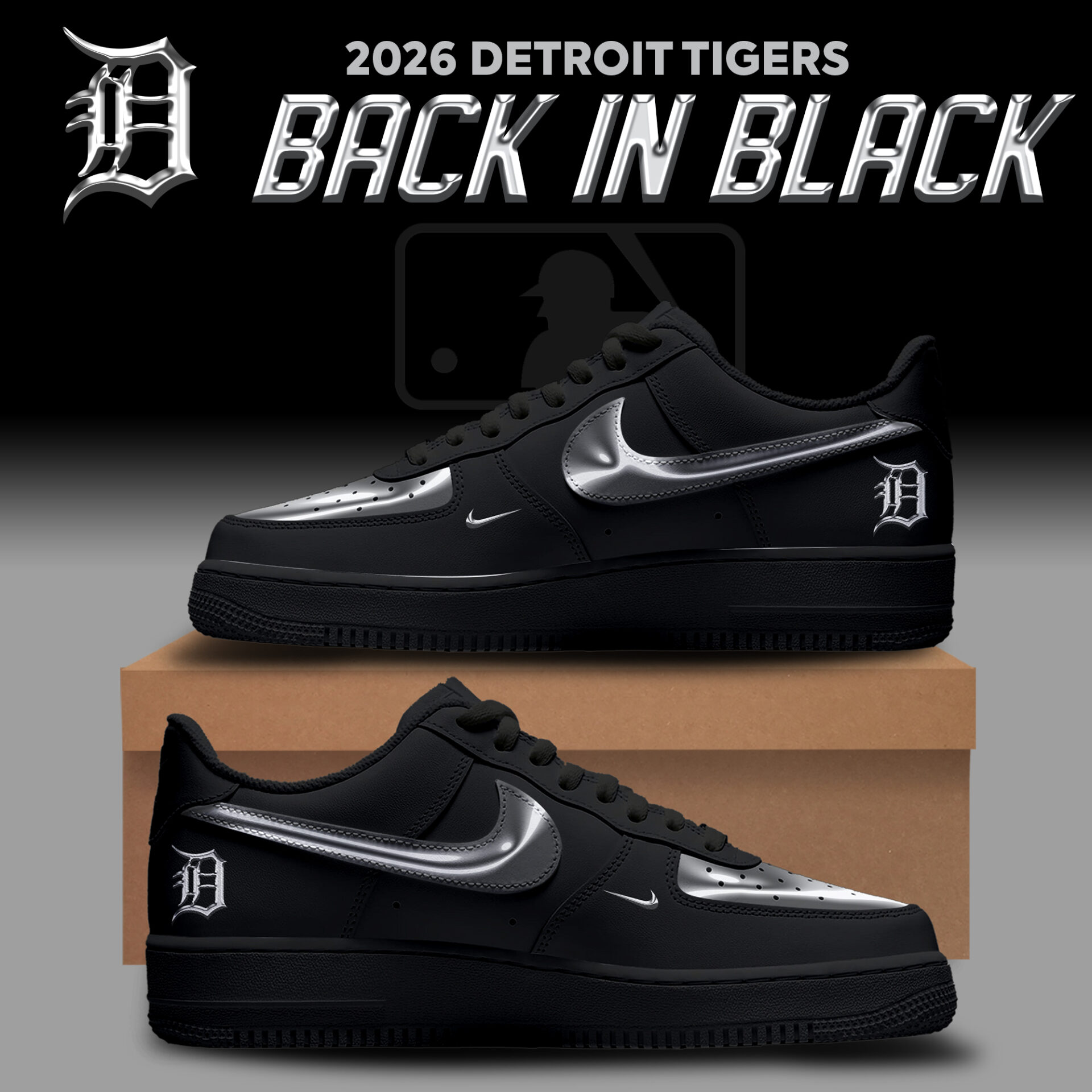 Detroit Tigers Back In Black 2026 Shoes Gift For Baseball Fans