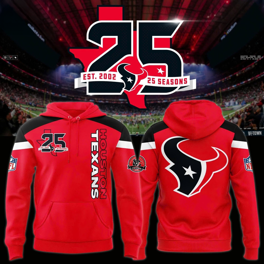Houston Texans 25Th Season Anniversary Red Pullover Hoodie Gift For Football Fans 2026 Season