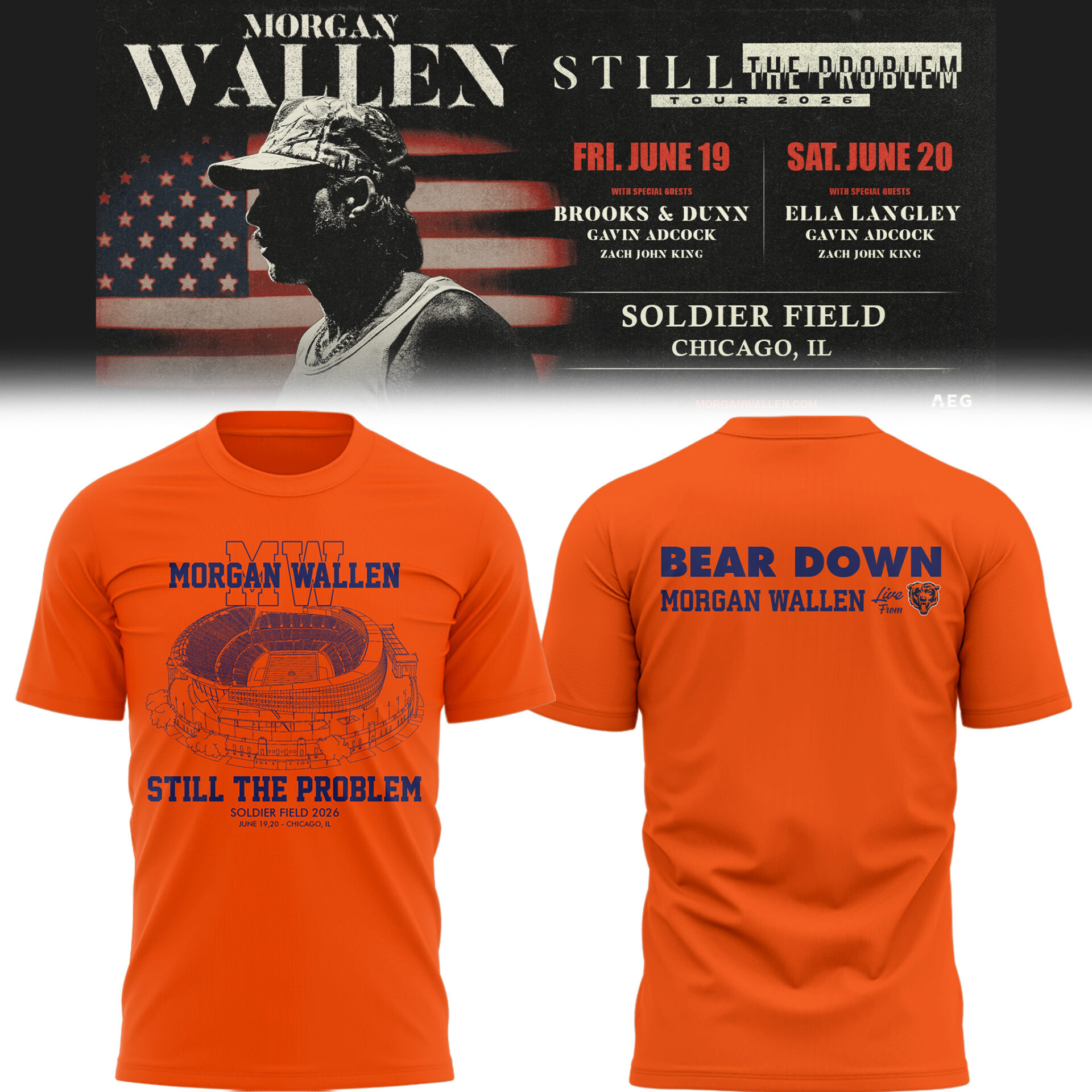 Chicago Bears X Morgan Wallen Country Concert T-Shirt Gift For Fans 2026