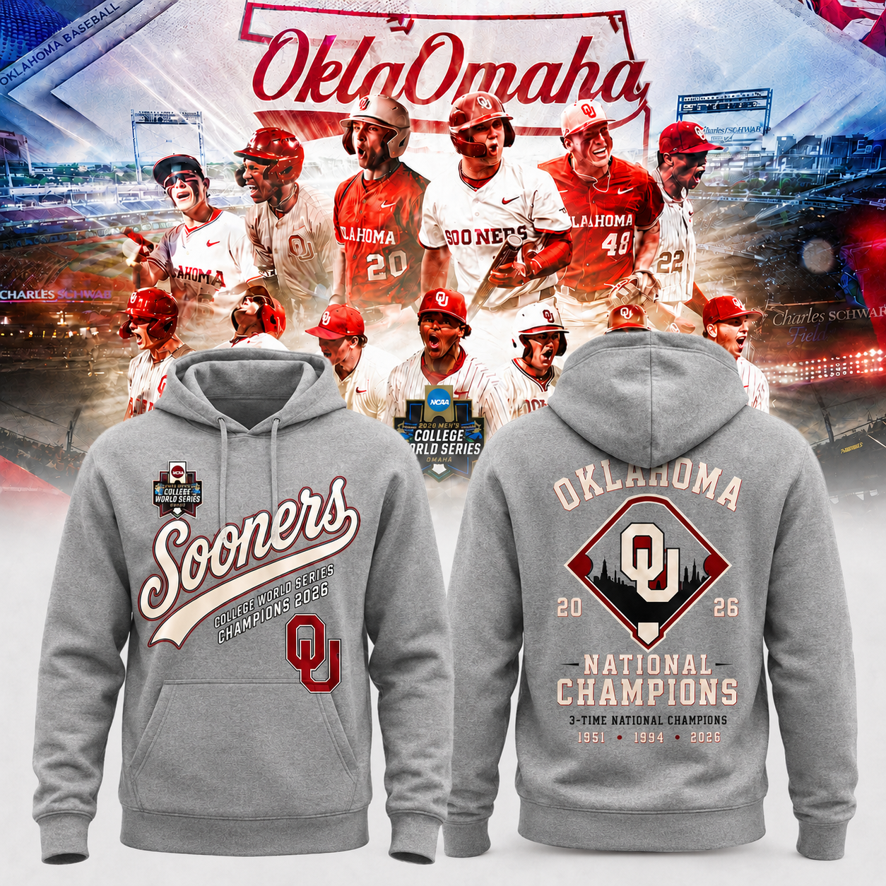 Oklahoma Sooners Baseball 2026 Championship Run Graphic Hoodie