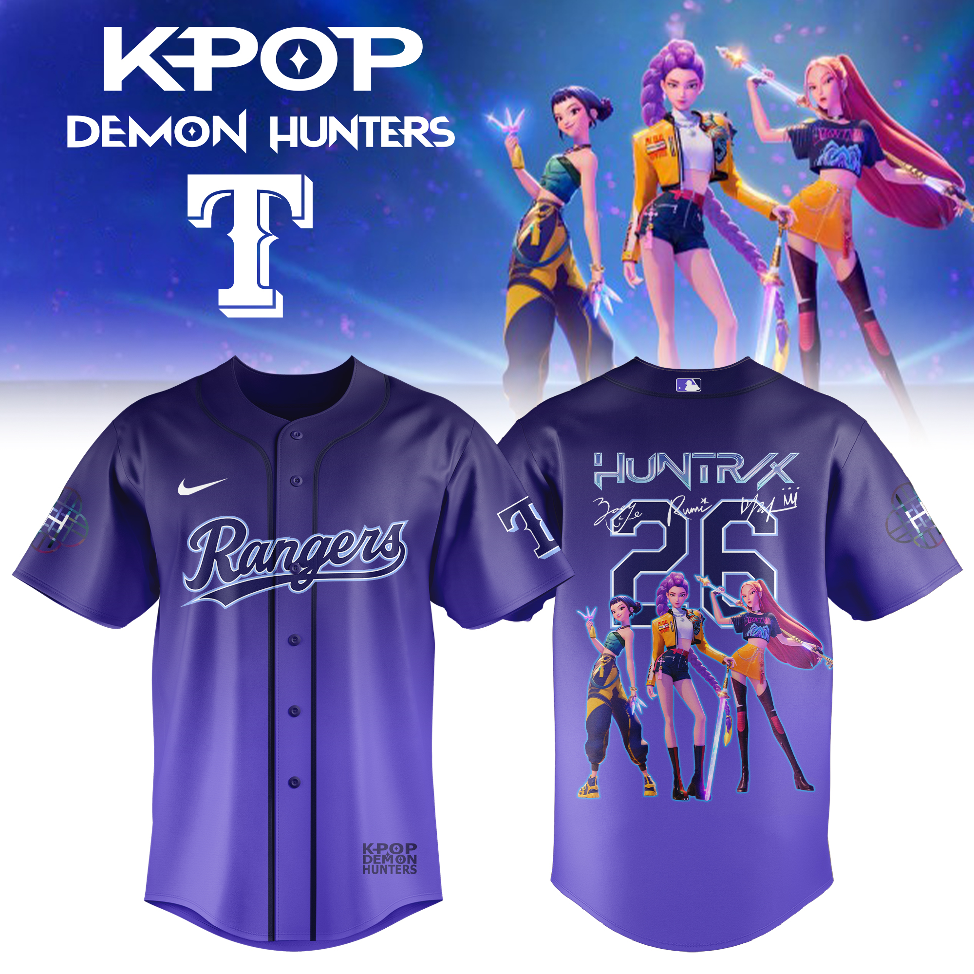 Texas Rangers X Kpop Demon Hunters 2026 Collector Baseball Jersey Gift For Anime Fans