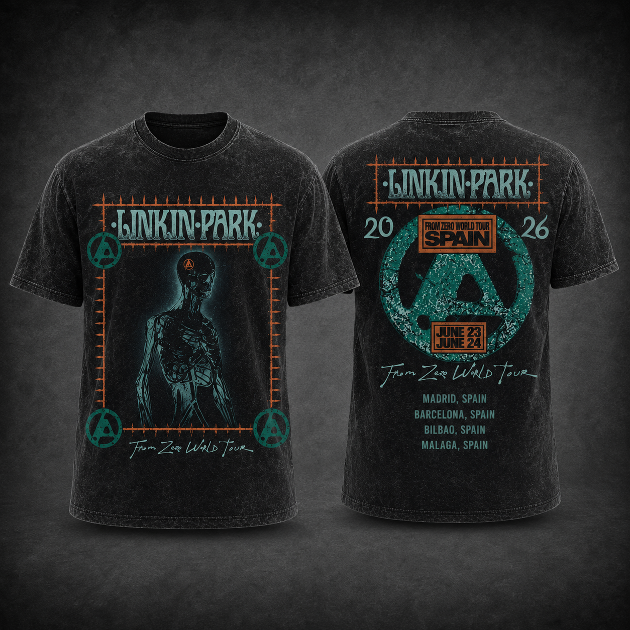 Linkin Park From Zero World Tour Spain 2026 Vintage Washed T-Shirt Concert Merch Rock Band Graphic Fan Gift Tee