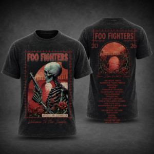 Foo Fighters From Zero World Tour 2026 Vintage Washed T-Shirt Skeleton Rose Rock Band Concert Graphic Tee Fan Gift